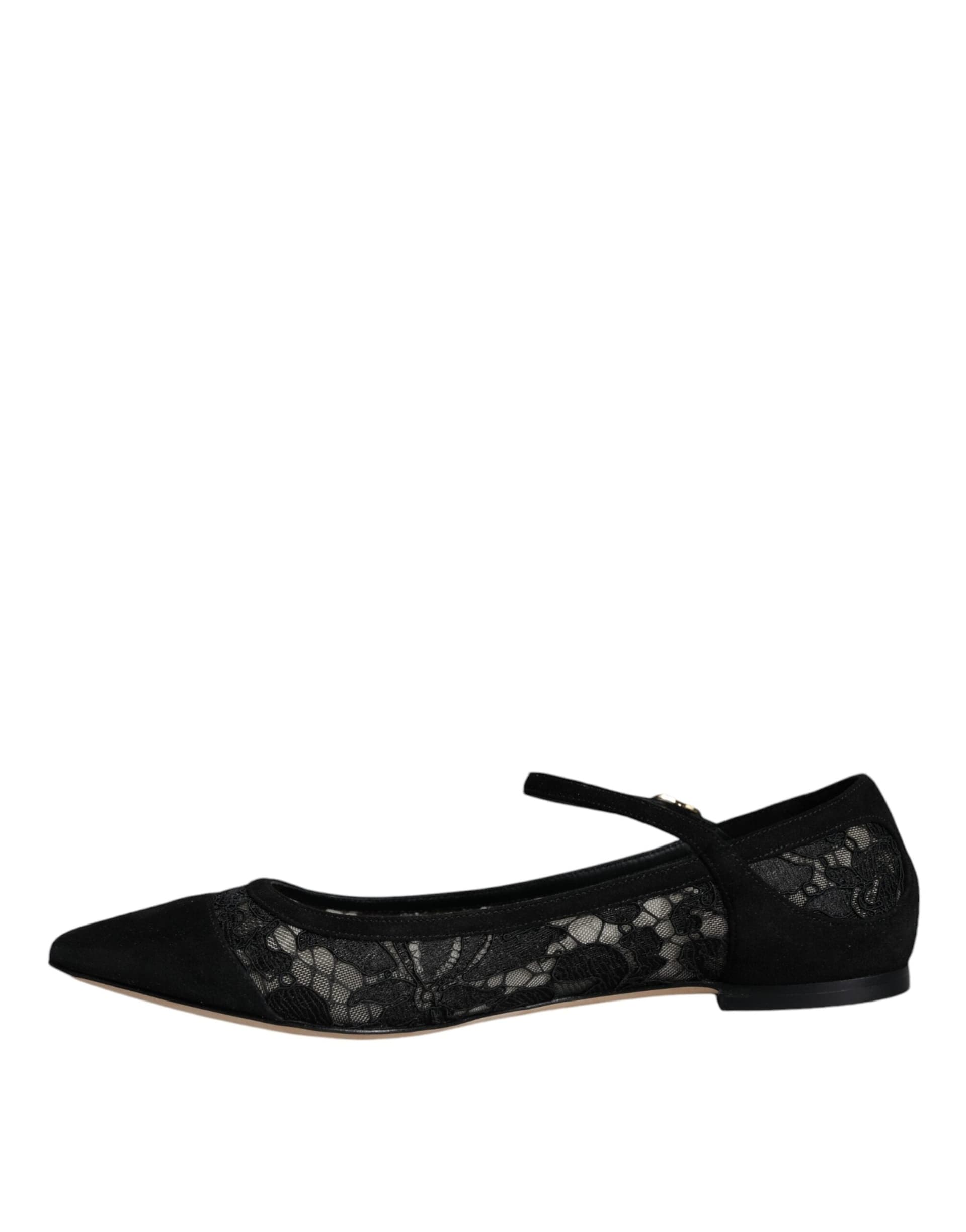 Dolce & Gabbana Black Taormina Lace Bellucci Flats Shoes - 4