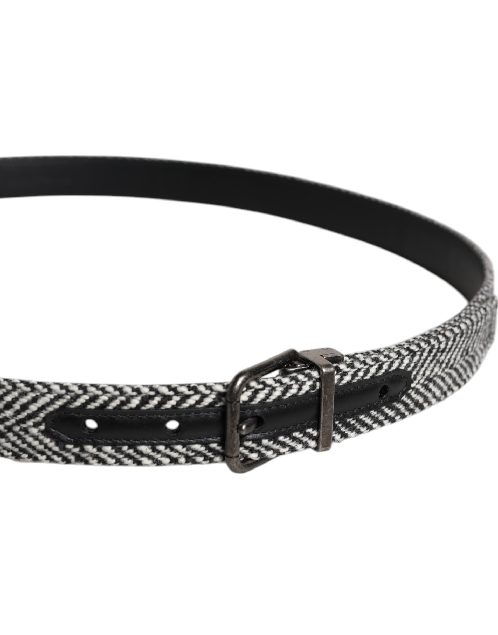 Dolce & Gabbana Black White Silver Tone Metal Buckle Belt - 4