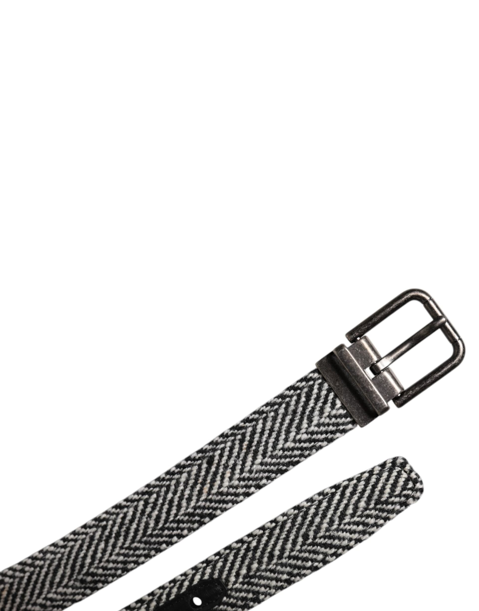 Dolce & Gabbana Black White Silver Tone Metal Buckle Belt - 6