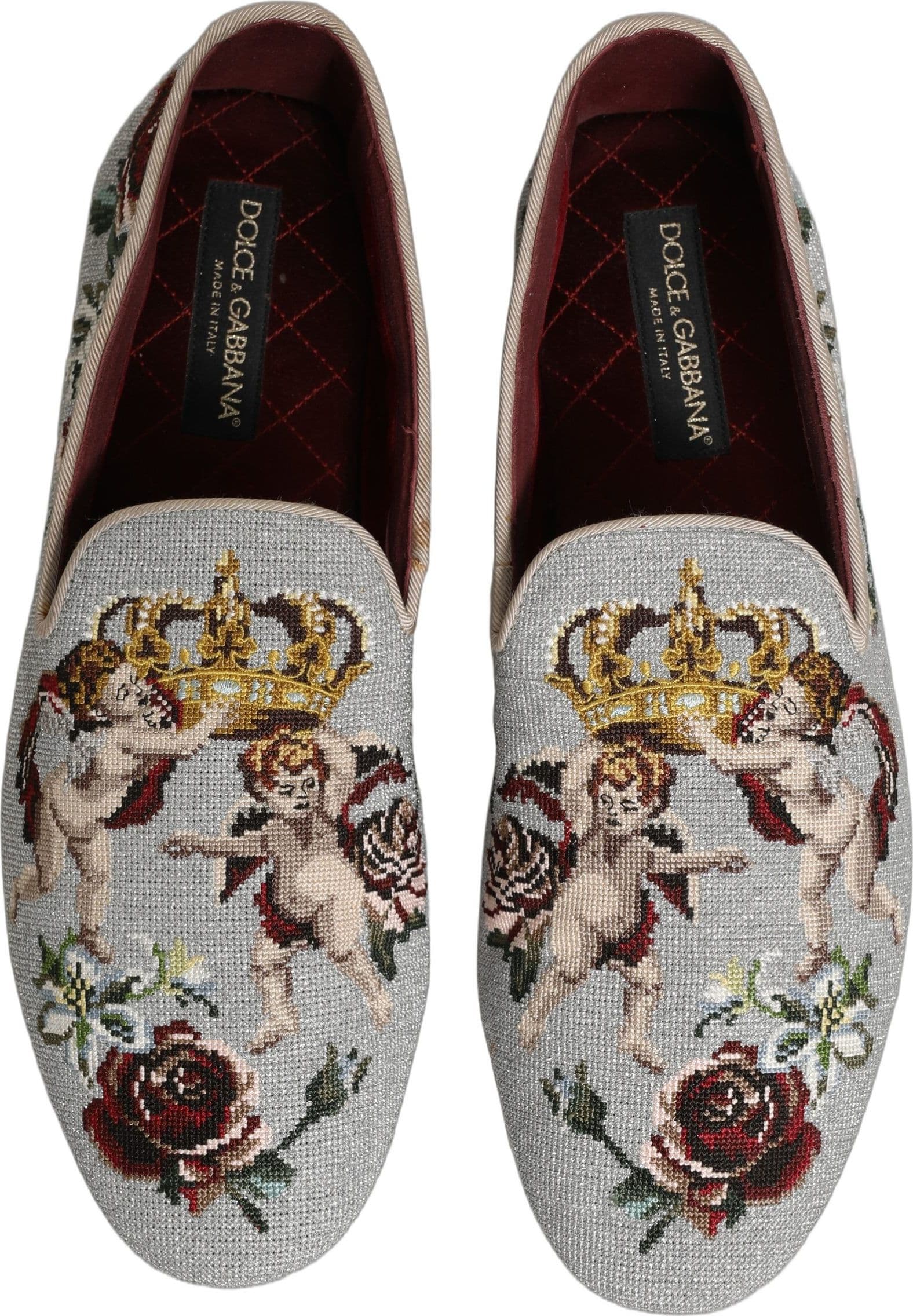 Dolce & Gabbana Gray Crown Rose Angel Embroidery Loafer Shoes - 3