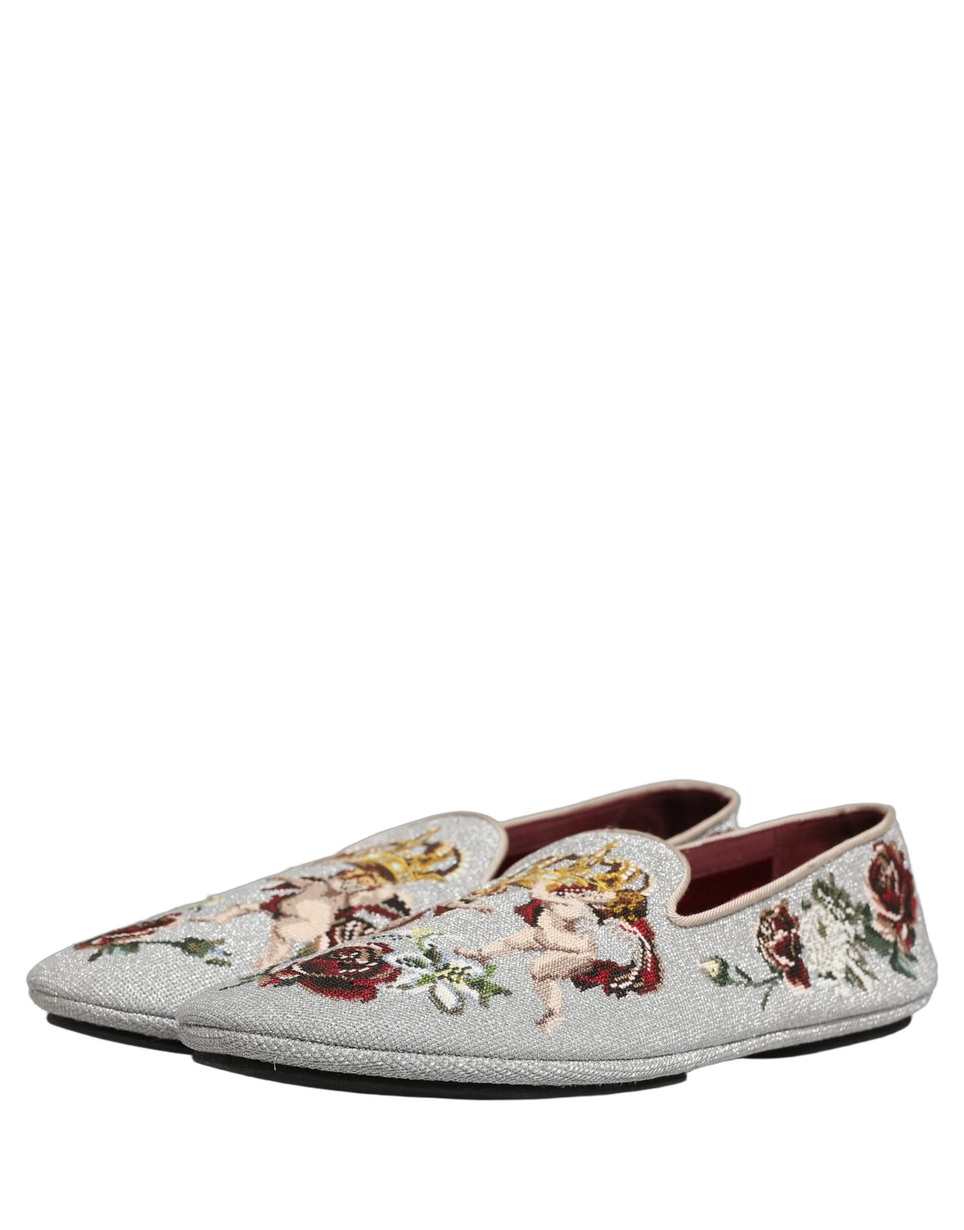 Dolce & Gabbana Gray Crown Rose Angel Embroidery Loafer Shoes - 4