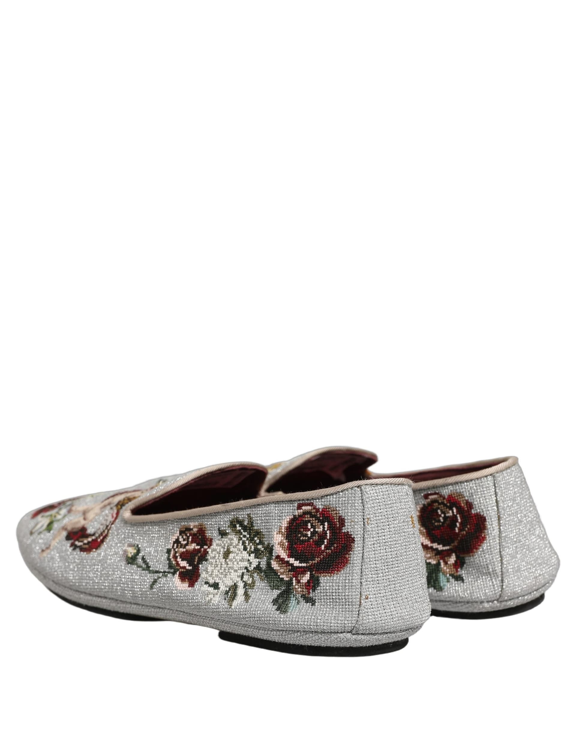 Dolce & Gabbana Gray Crown Rose Angel Embroidery Loafer Shoes - 5