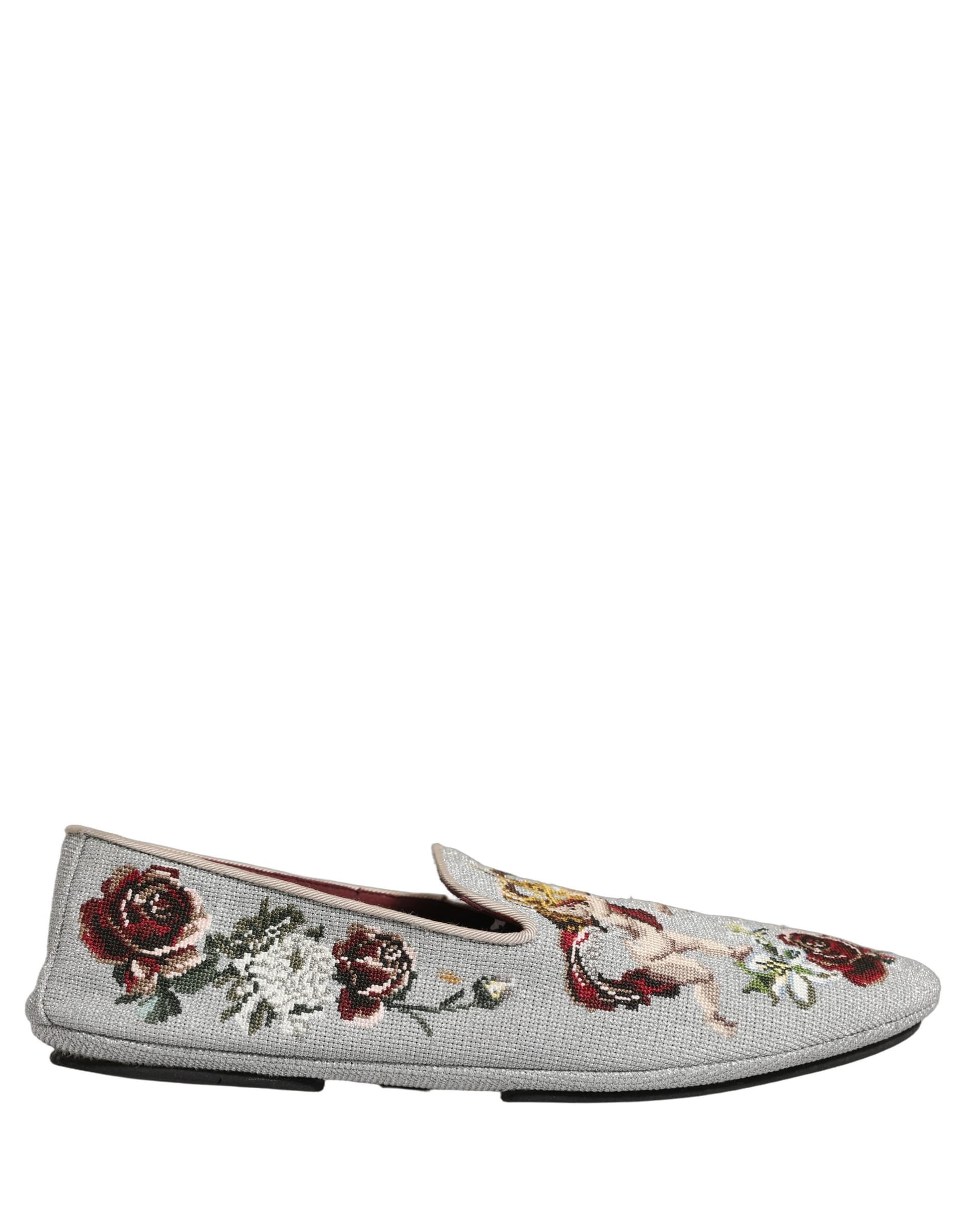 Dolce & Gabbana Gray Crown Rose Angel Embroidery Loafer Shoes - 7