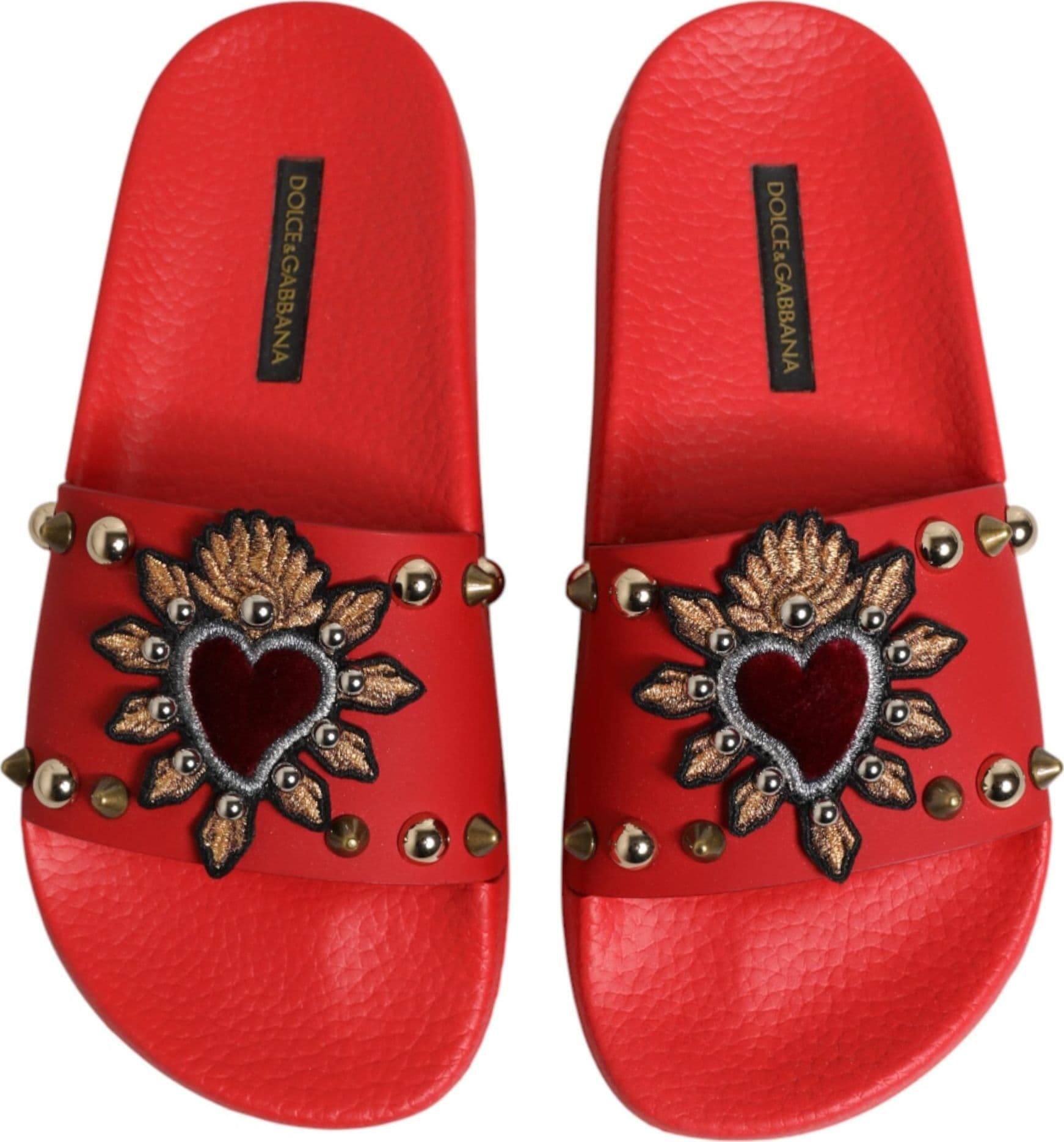 Dolce & Gabbana Red Sacred Heart Stud Slides Beachwear Shoes - 2