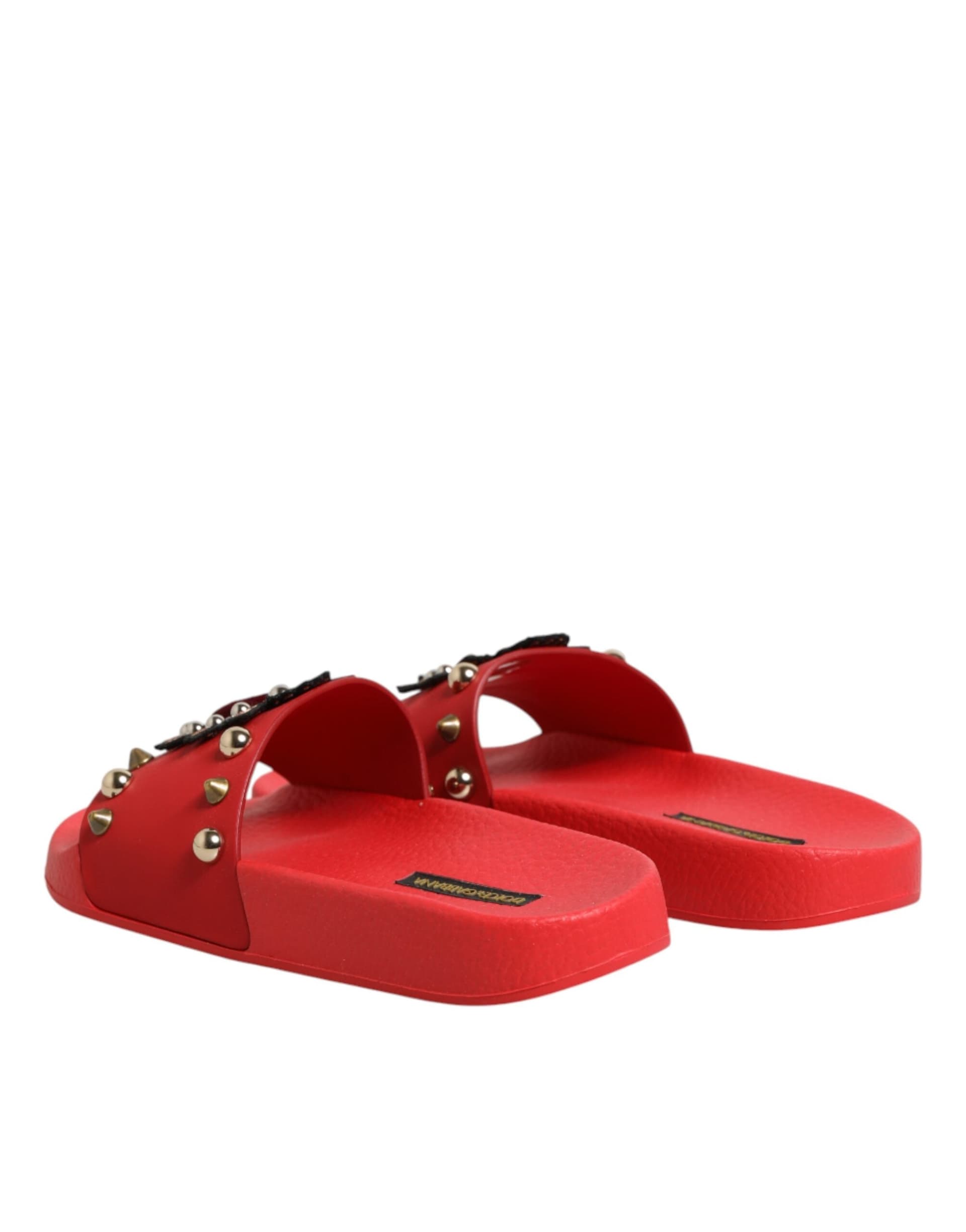 Dolce & Gabbana Red Sacred Heart Stud Slides Beachwear Shoes - 4