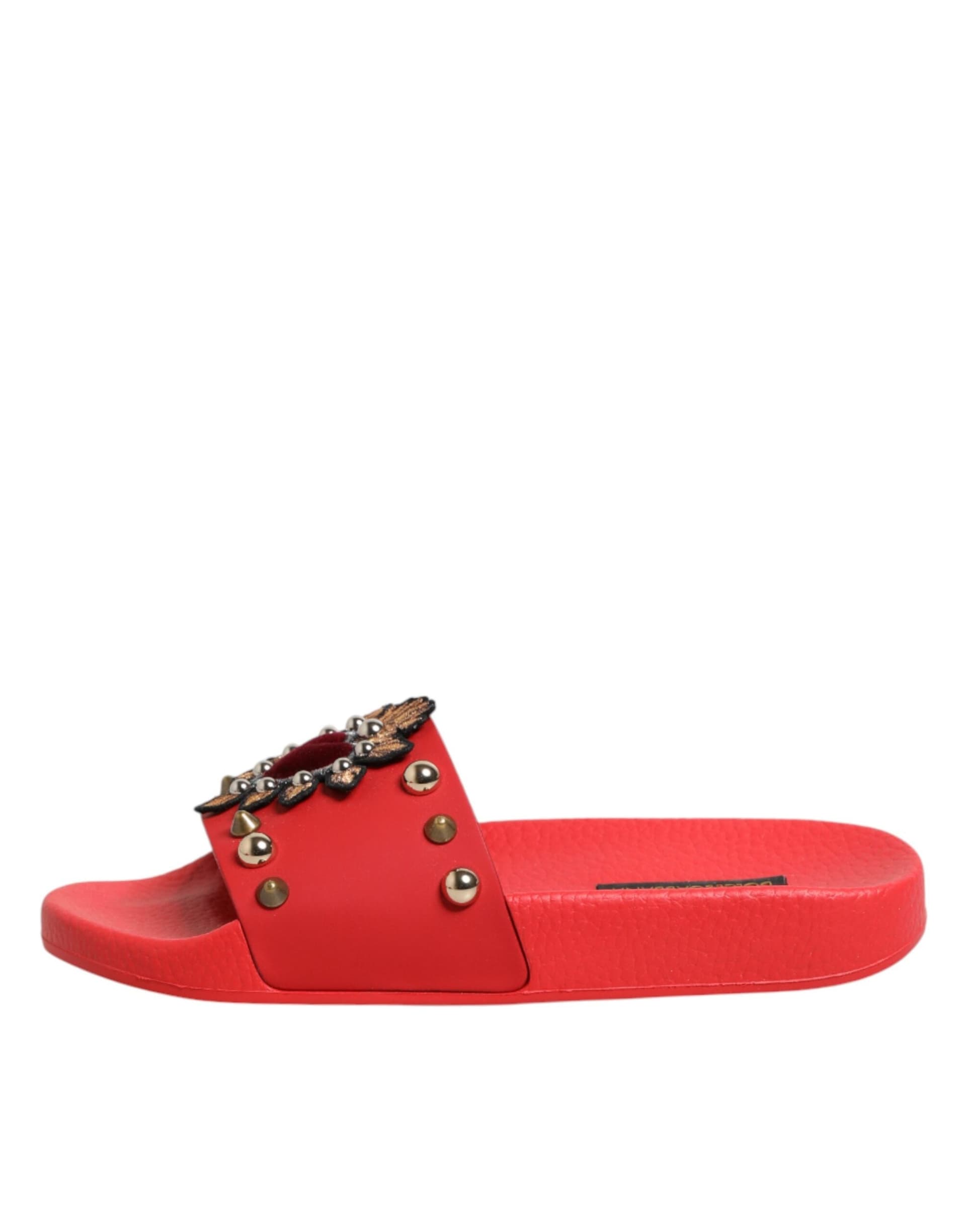 Dolce & Gabbana Red Sacred Heart Stud Slides Beachwear Shoes - 5
