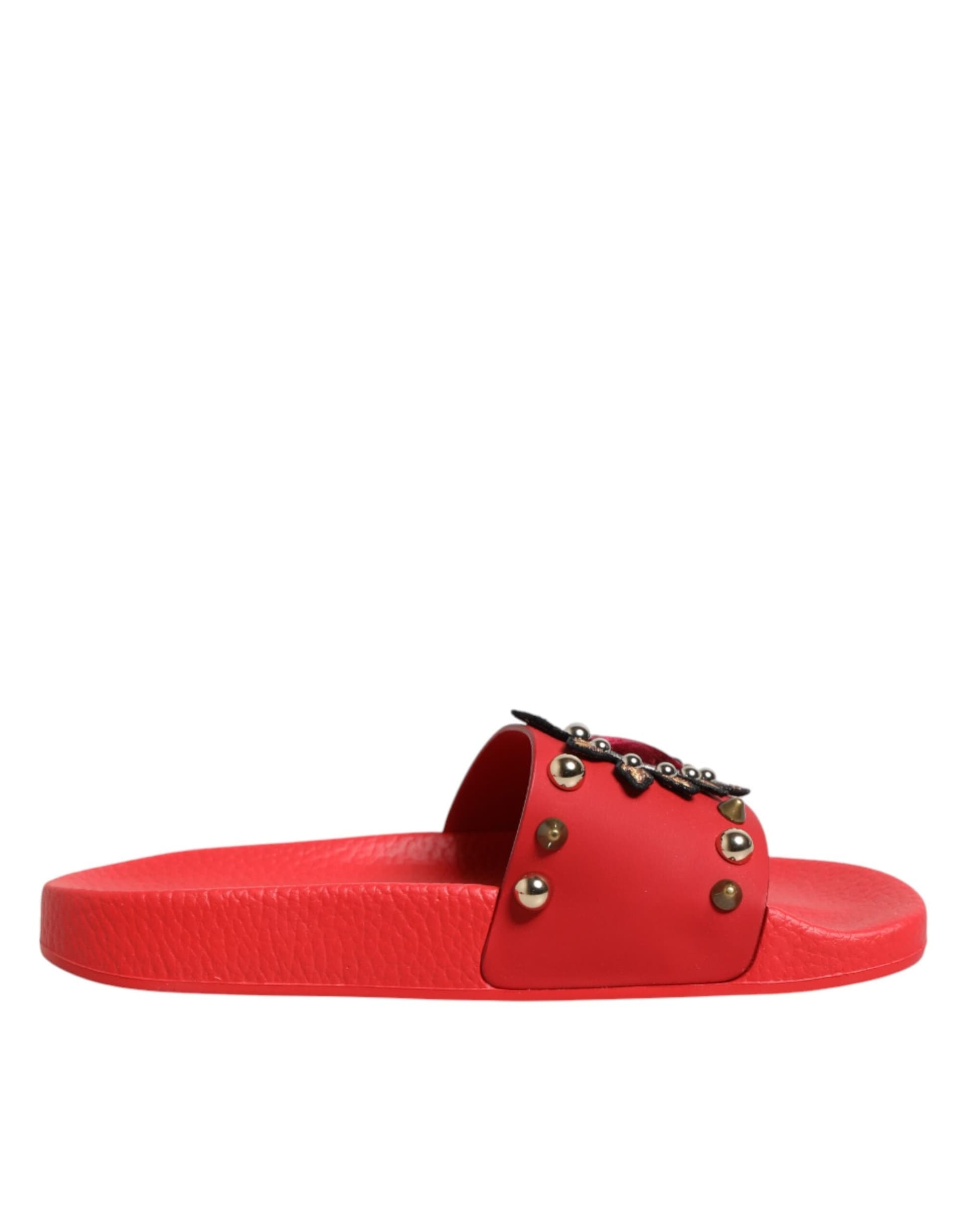Dolce & Gabbana Red Sacred Heart Stud Slides Beachwear Shoes - 6