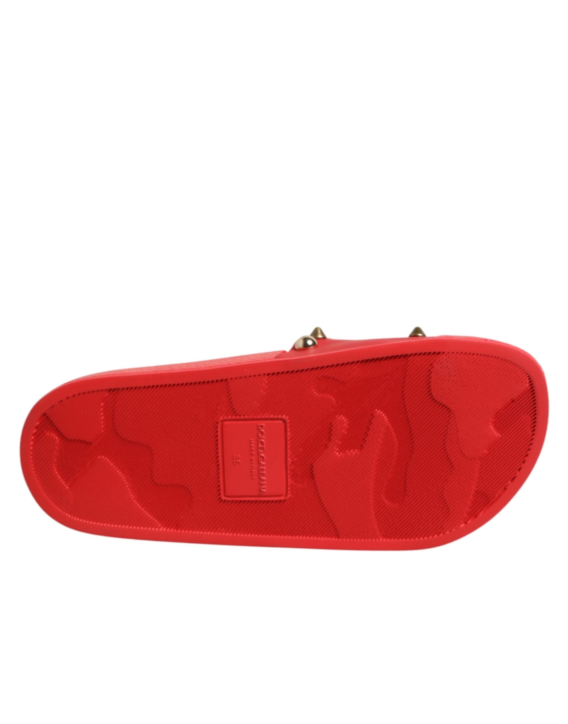 Dolce & Gabbana Red Sacred Heart Stud Slides Beachwear Shoes - 8