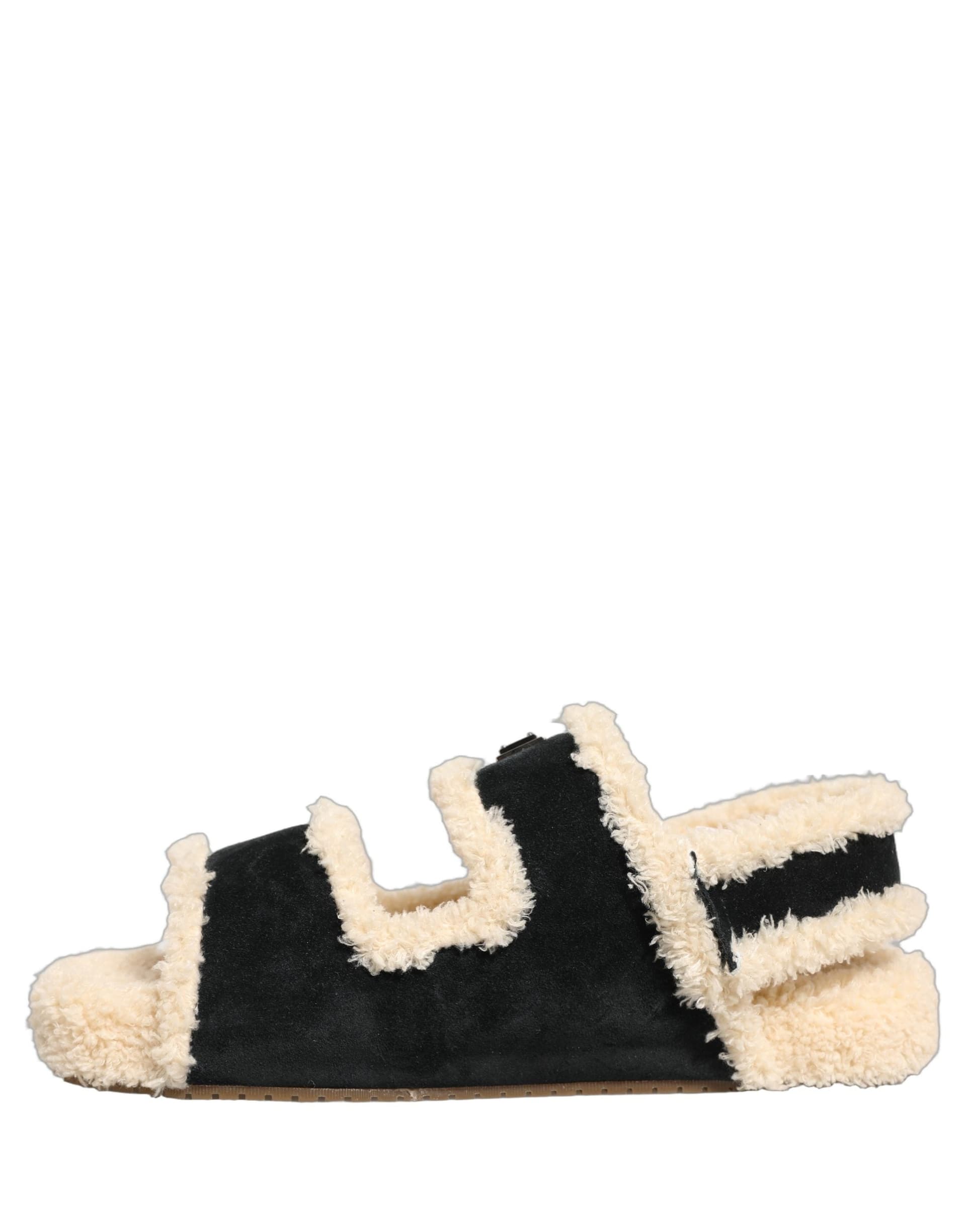 Dolce & Gabbana Beige Black Faux Fur Flats Men Sandals Shoes - 6
