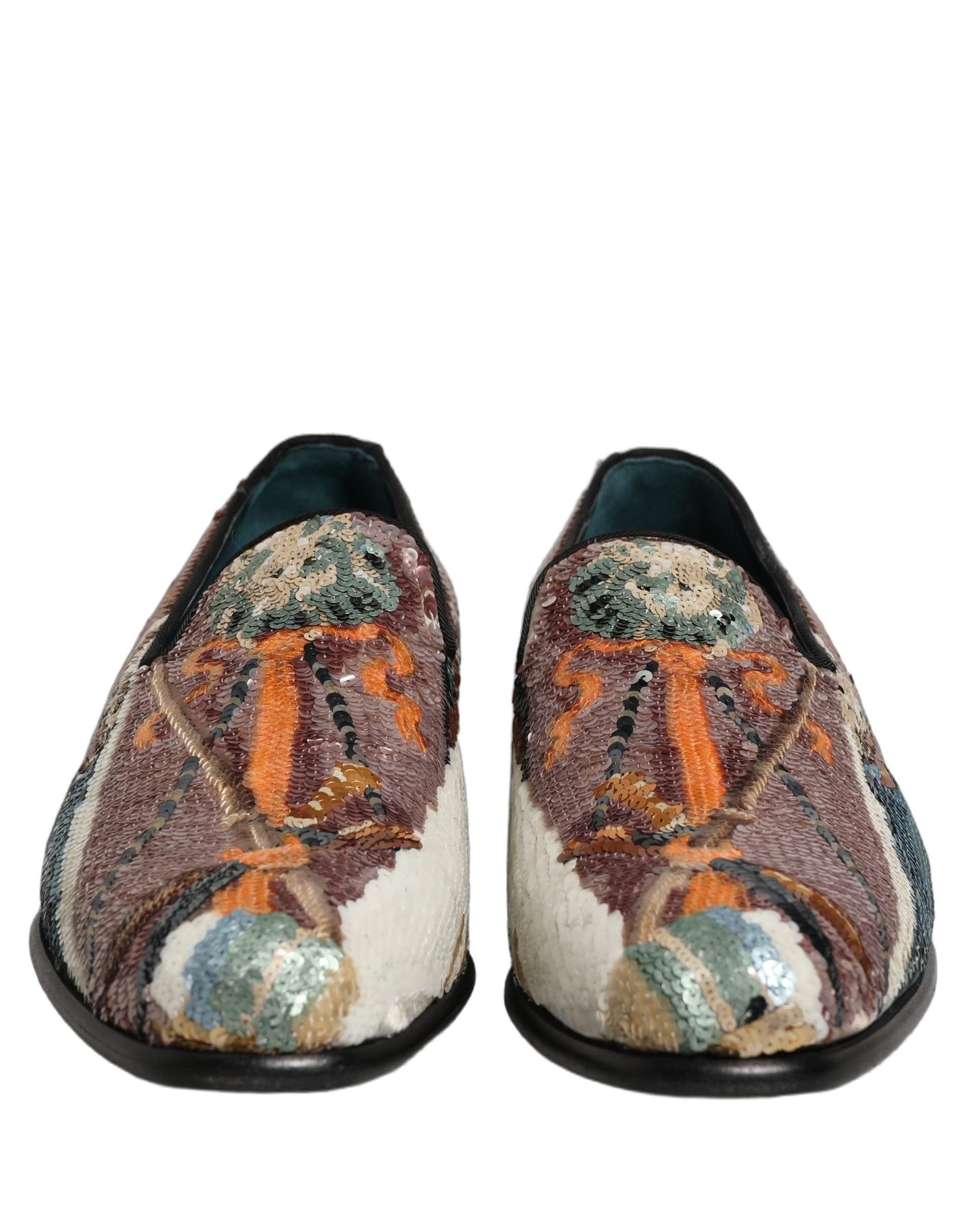 Dolce & Gabbana Multicolor Embroidered Sequin Loafers Shoes - 2