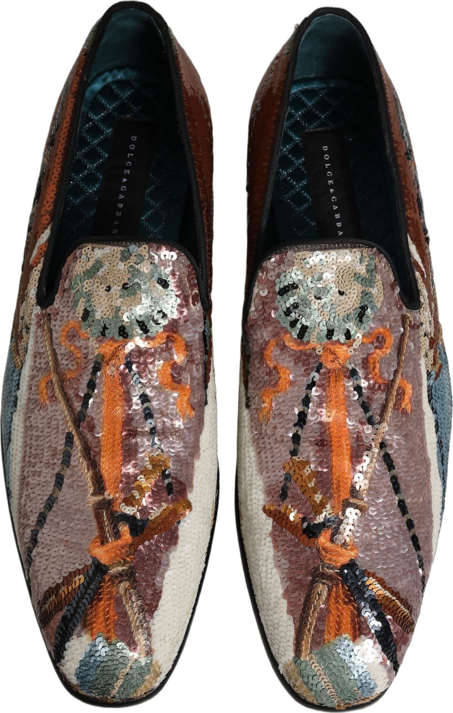 Dolce & Gabbana Multicolor Embroidered Sequin Loafers Shoes - 3
