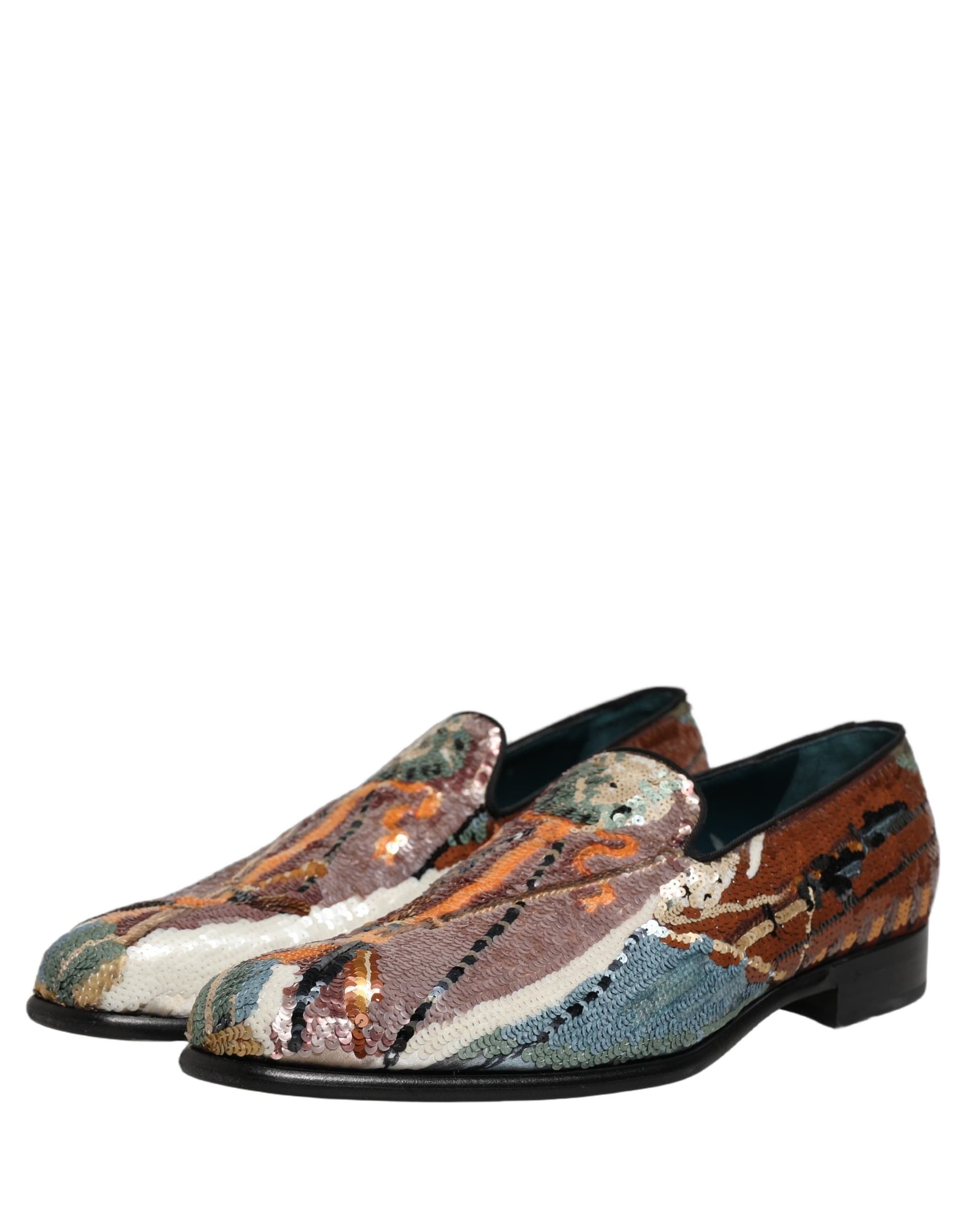 Dolce & Gabbana Multicolor Embroidered Sequin Loafers Shoes - 4