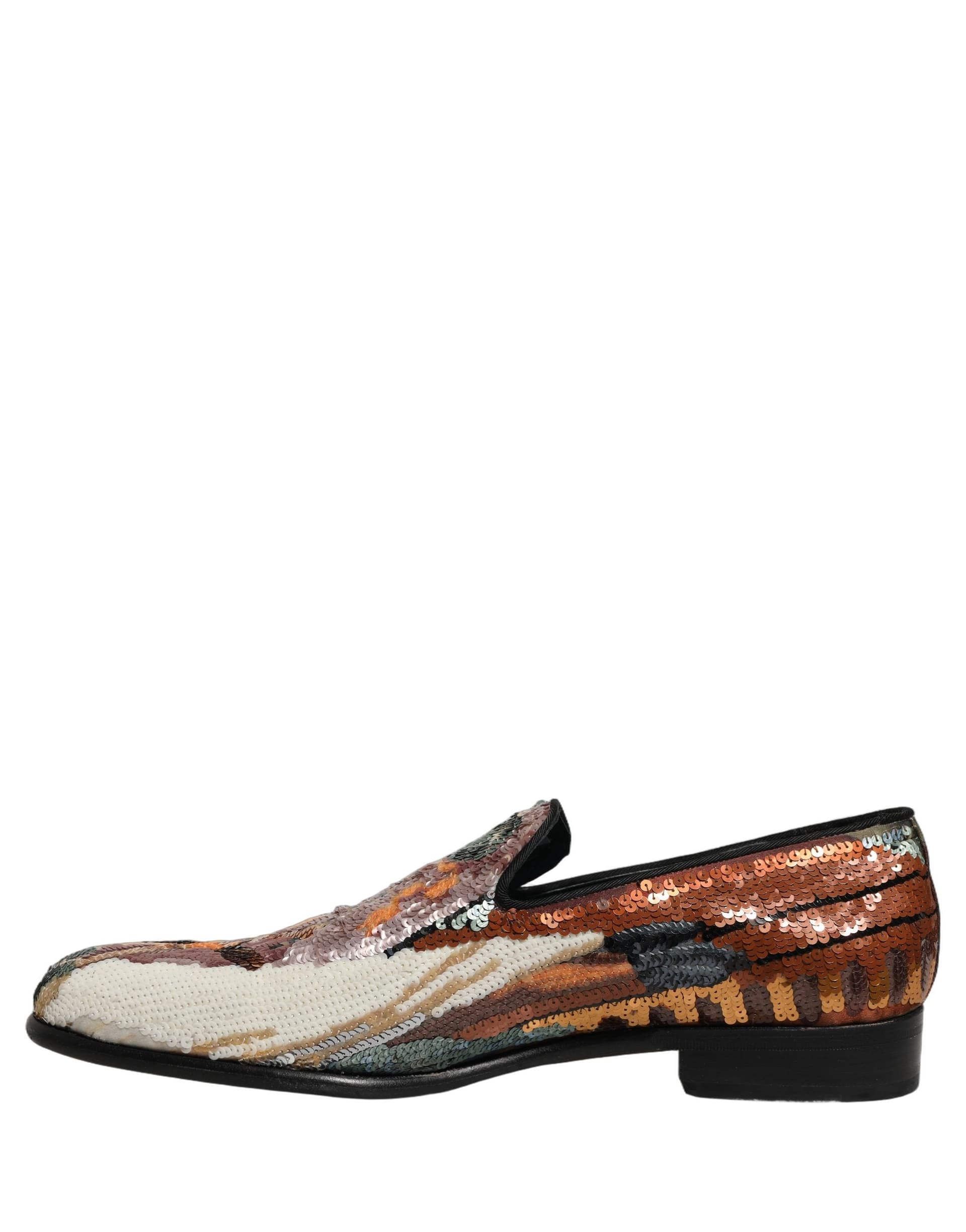 Dolce & Gabbana Multicolor Embroidered Sequin Loafers Shoes - 6