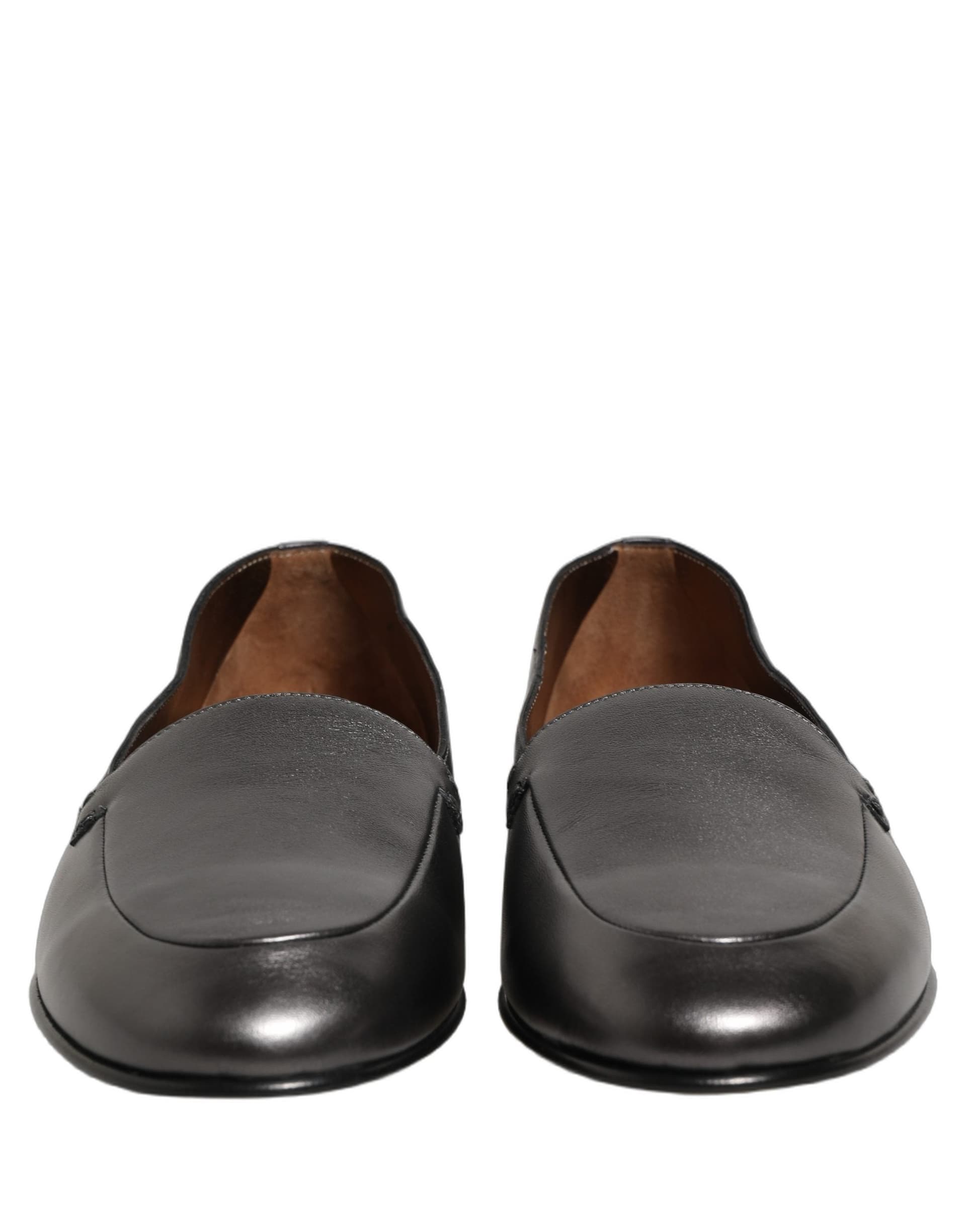 Dolce & Gabbana Silver Leather DG Logo Slip On Loafers Shoes - 2