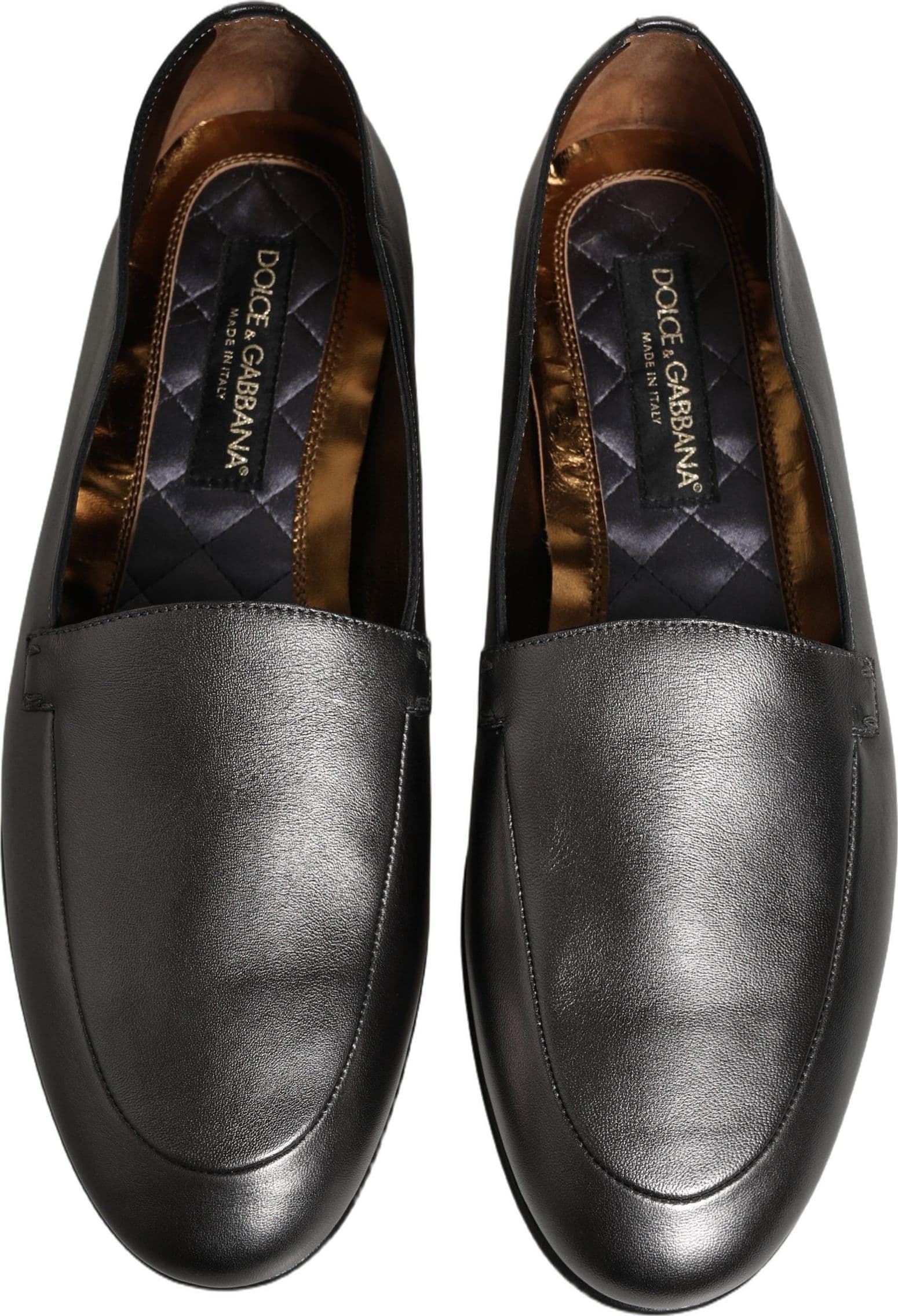 Dolce & Gabbana Silver Leather DG Logo Slip On Loafers Shoes - 3