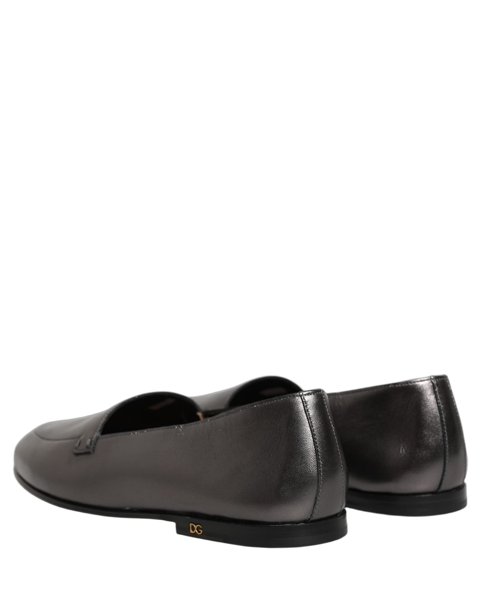 Dolce & Gabbana Silver Leather DG Logo Slip On Loafers Shoes - 5