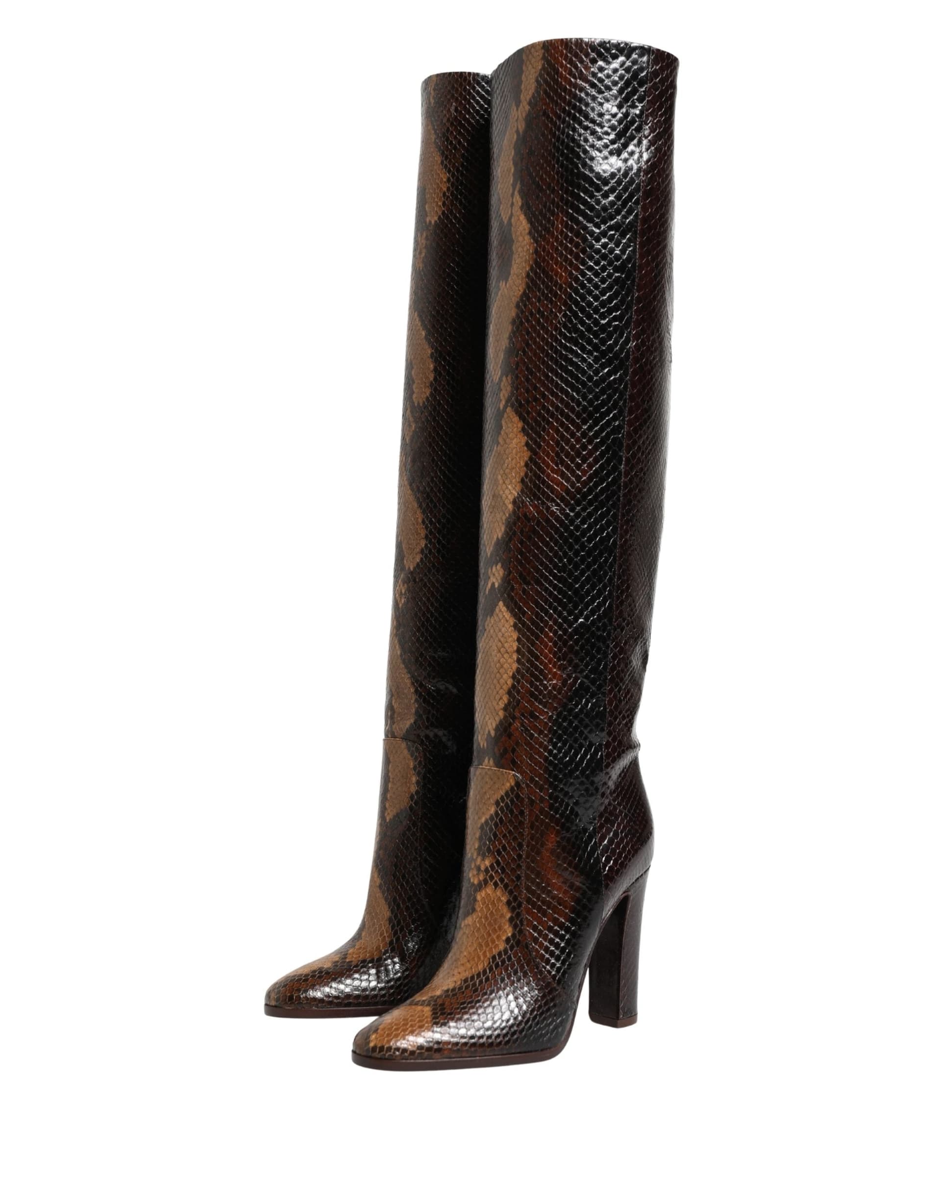 Dolce & Gabbana Brown Exotic Leather Knee High Boots Shoes - 6