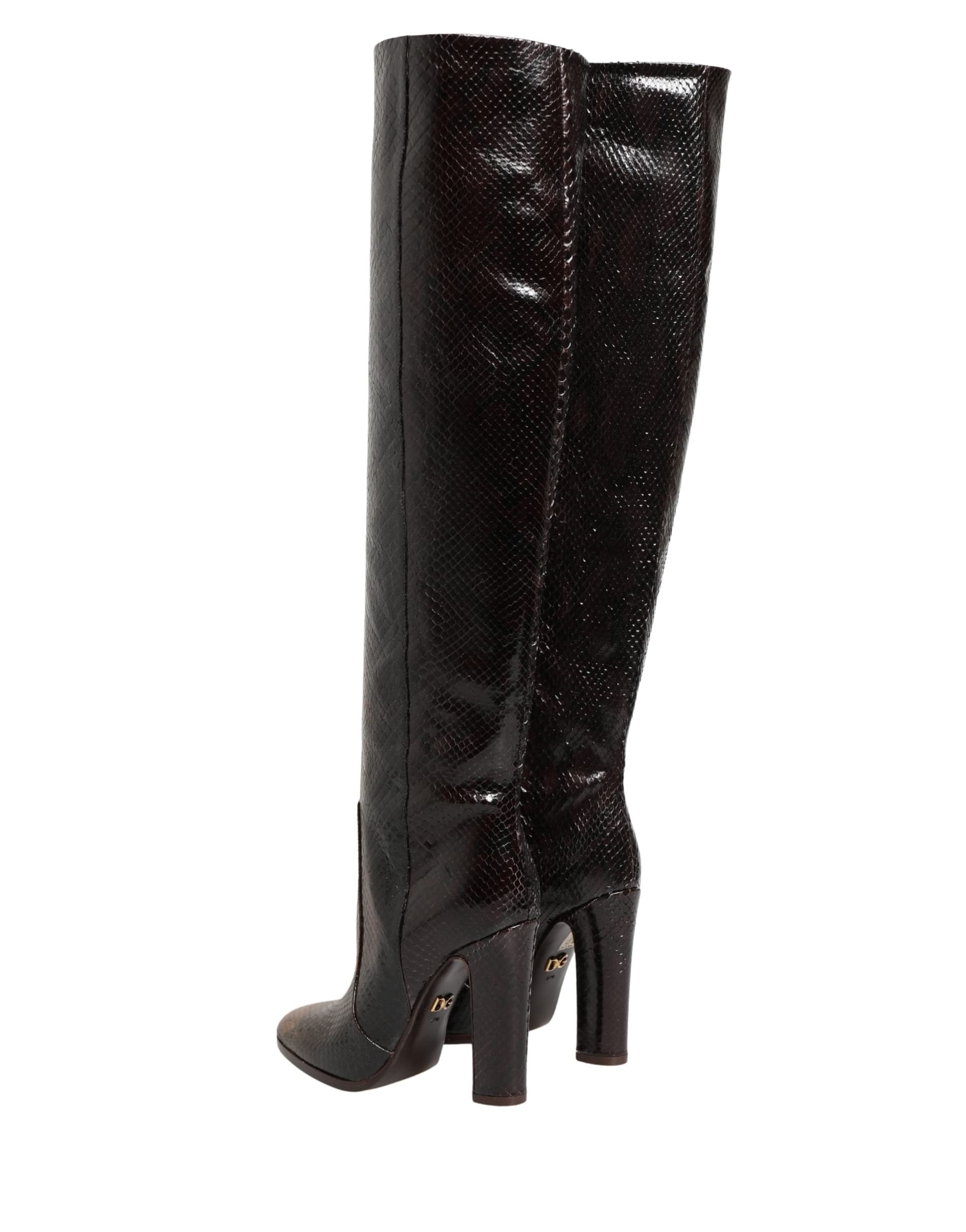 Dolce & Gabbana Brown Exotic Leather Knee High Boots Shoes - 7