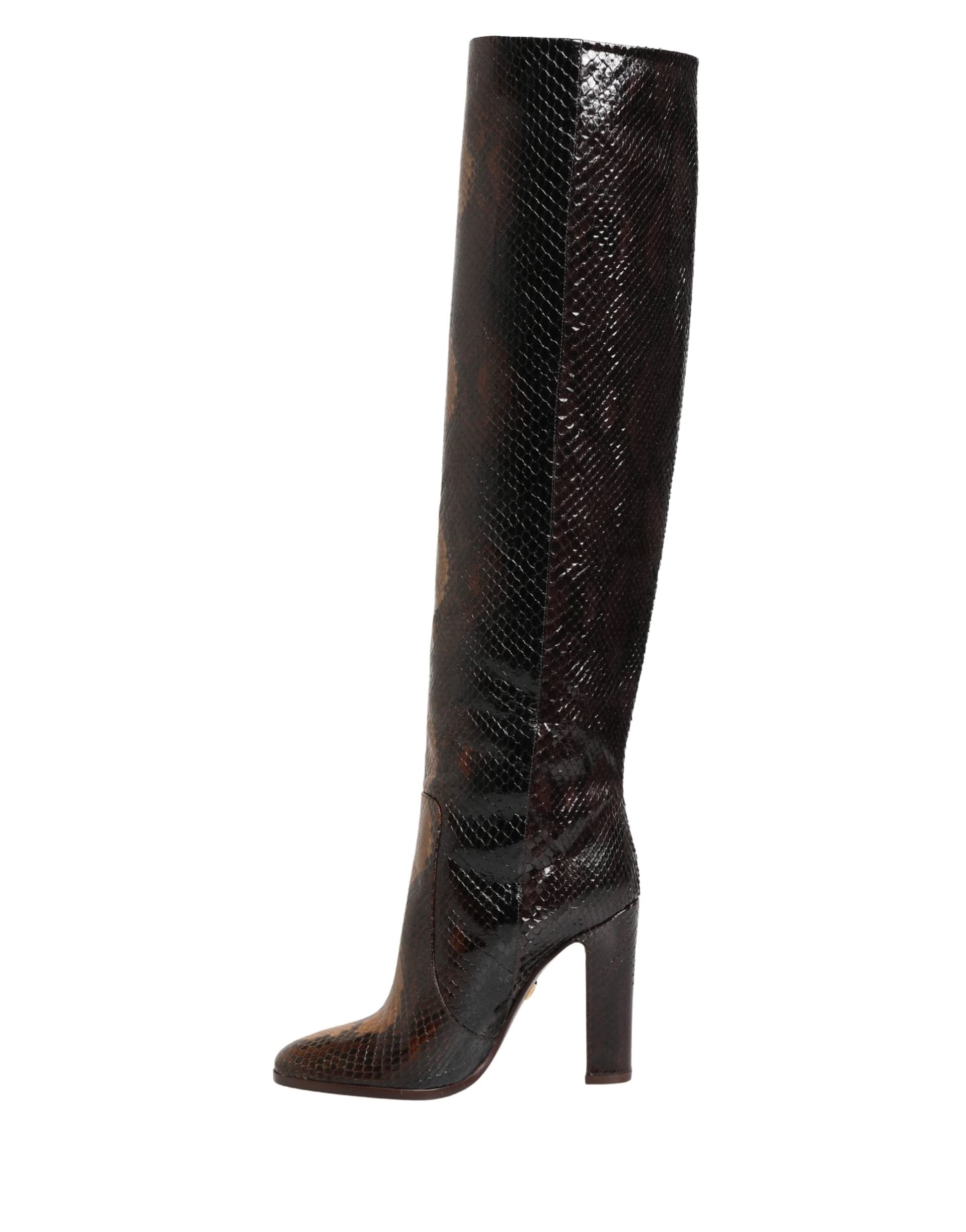 Dolce & Gabbana Brown Exotic Leather Knee High Boots Shoes - 8