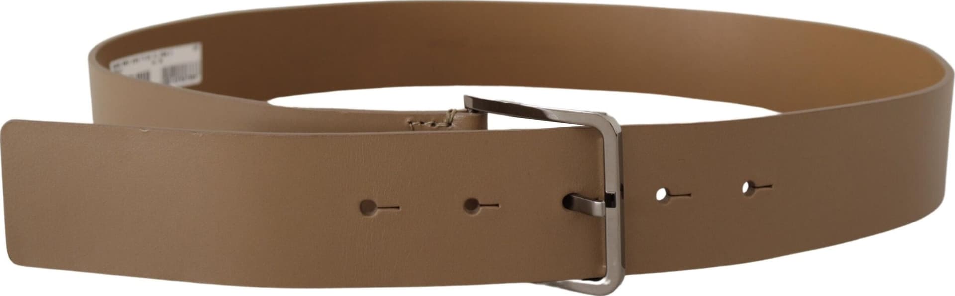 Dolce & Gabbana Beige Calf Leather Wide Silver Metal Belt - 2