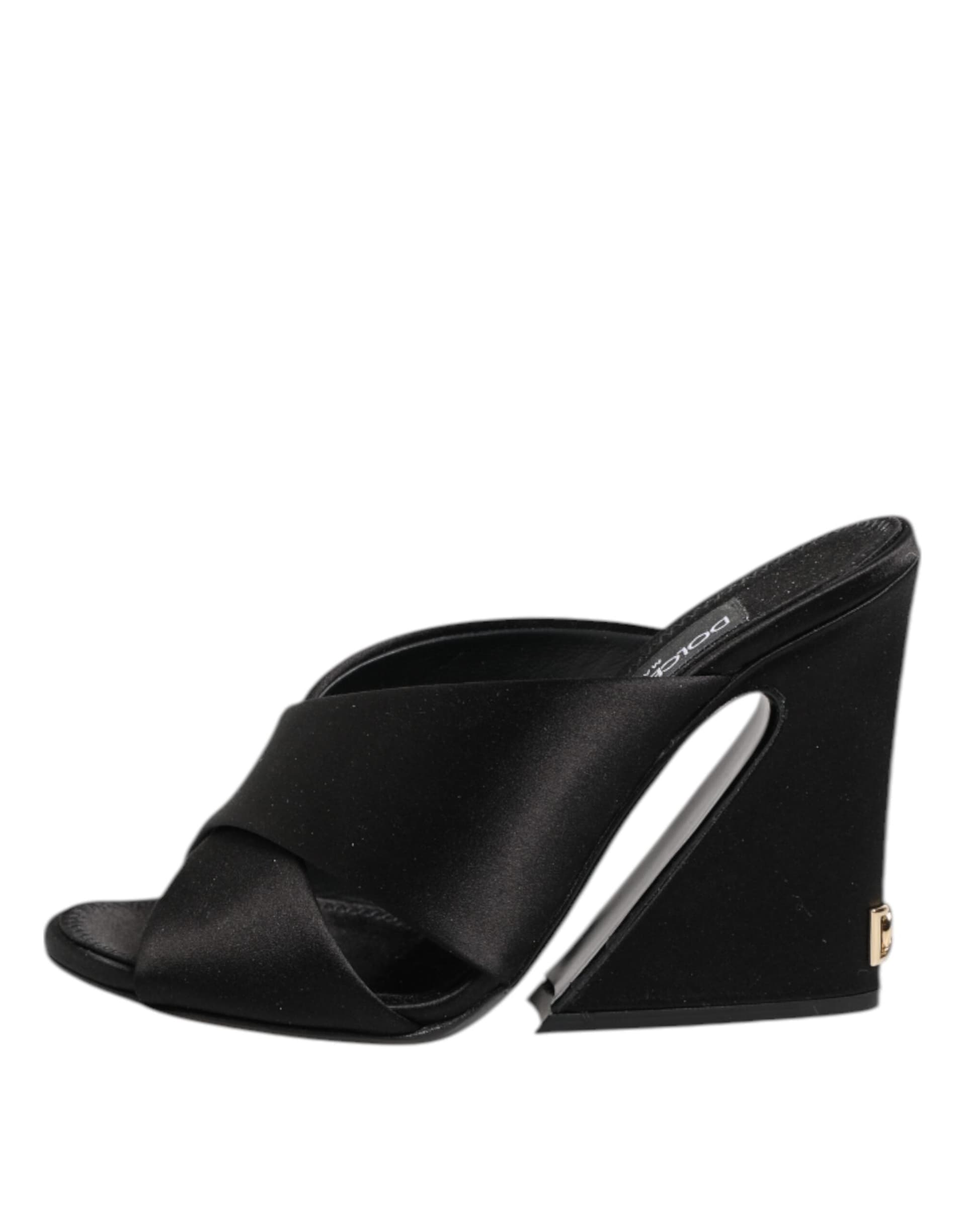 Dolce & Gabbana Black Logo KEIRA Satin Slides Sandals Shoes - 5
