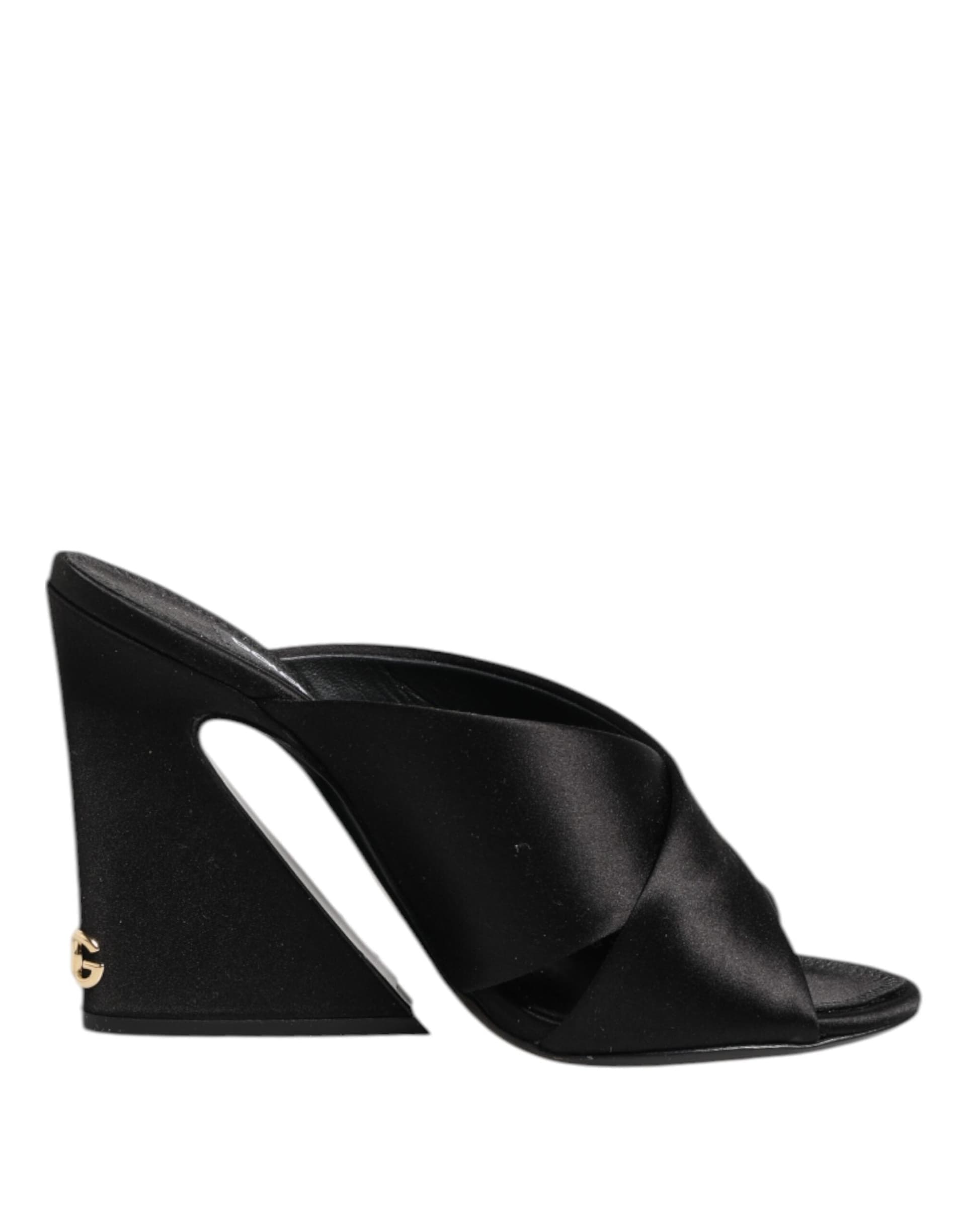 Dolce & Gabbana Black Logo KEIRA Satin Slides Sandals Shoes - 7