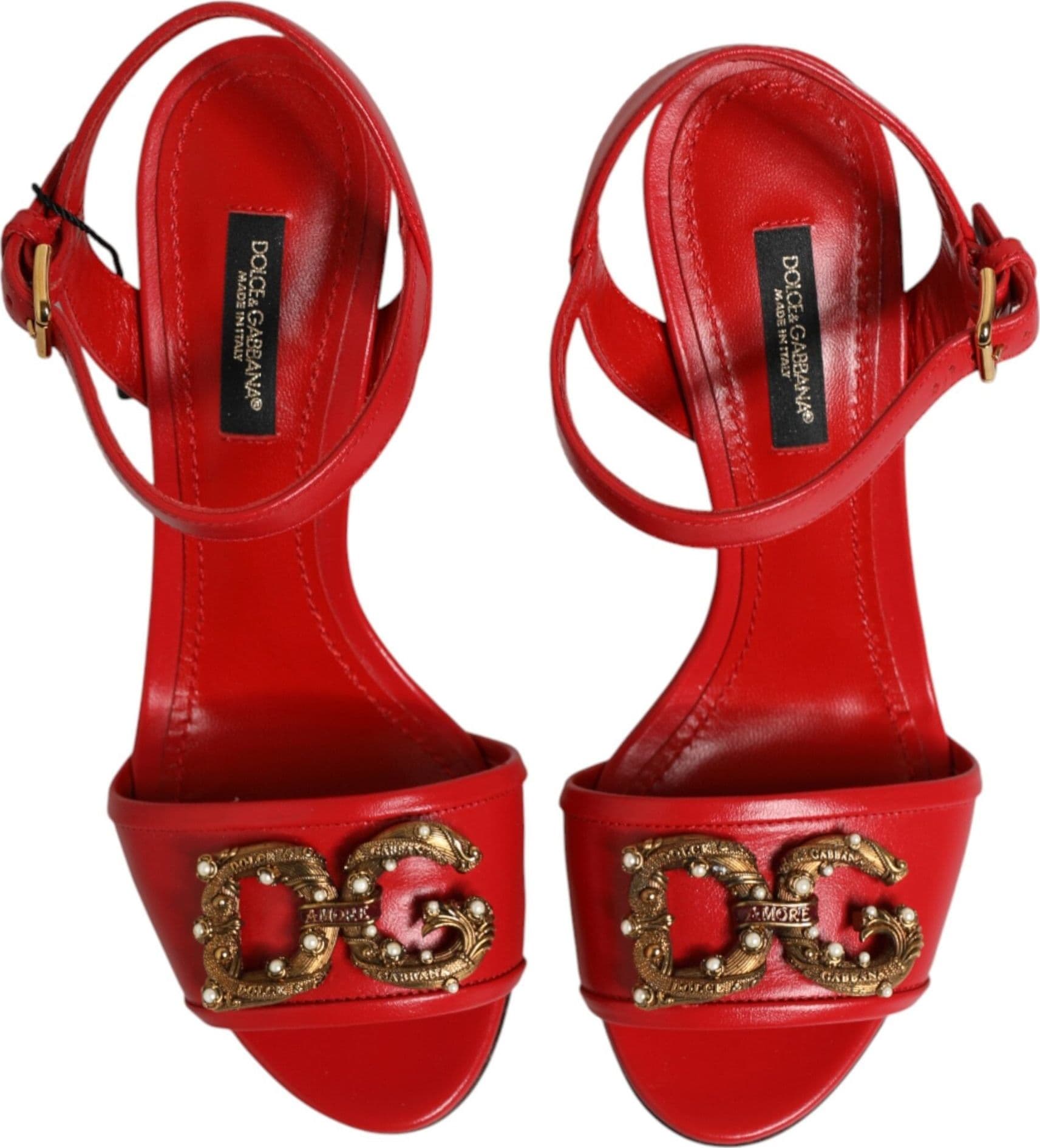 Dolce & Gabbana Red Leather DG AMORE Heels Sandals Shoes - 2