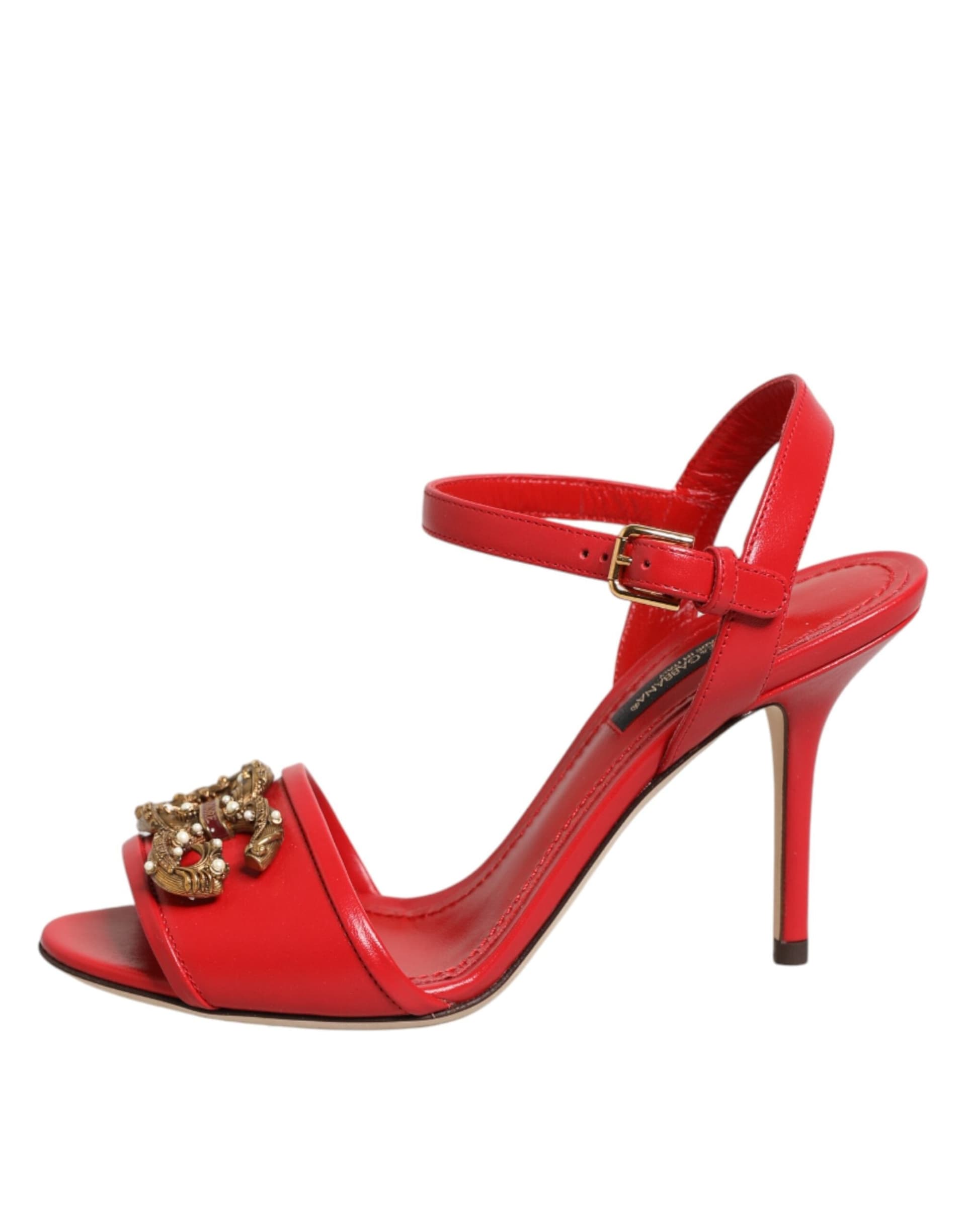 Dolce & Gabbana Red Leather DG AMORE Heels Sandals Shoes - 5