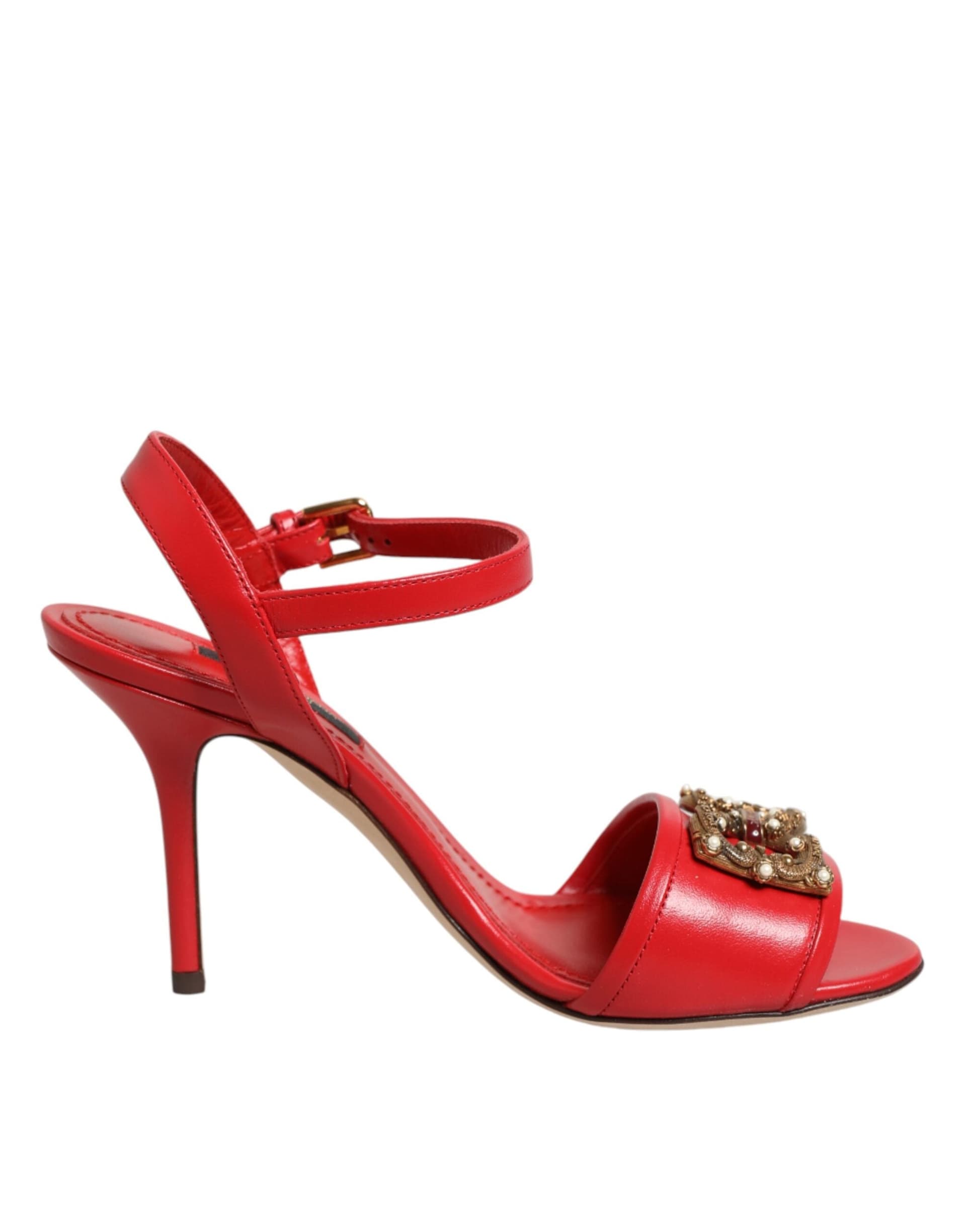 Dolce & Gabbana Red Leather DG AMORE Heels Sandals Shoes - 6