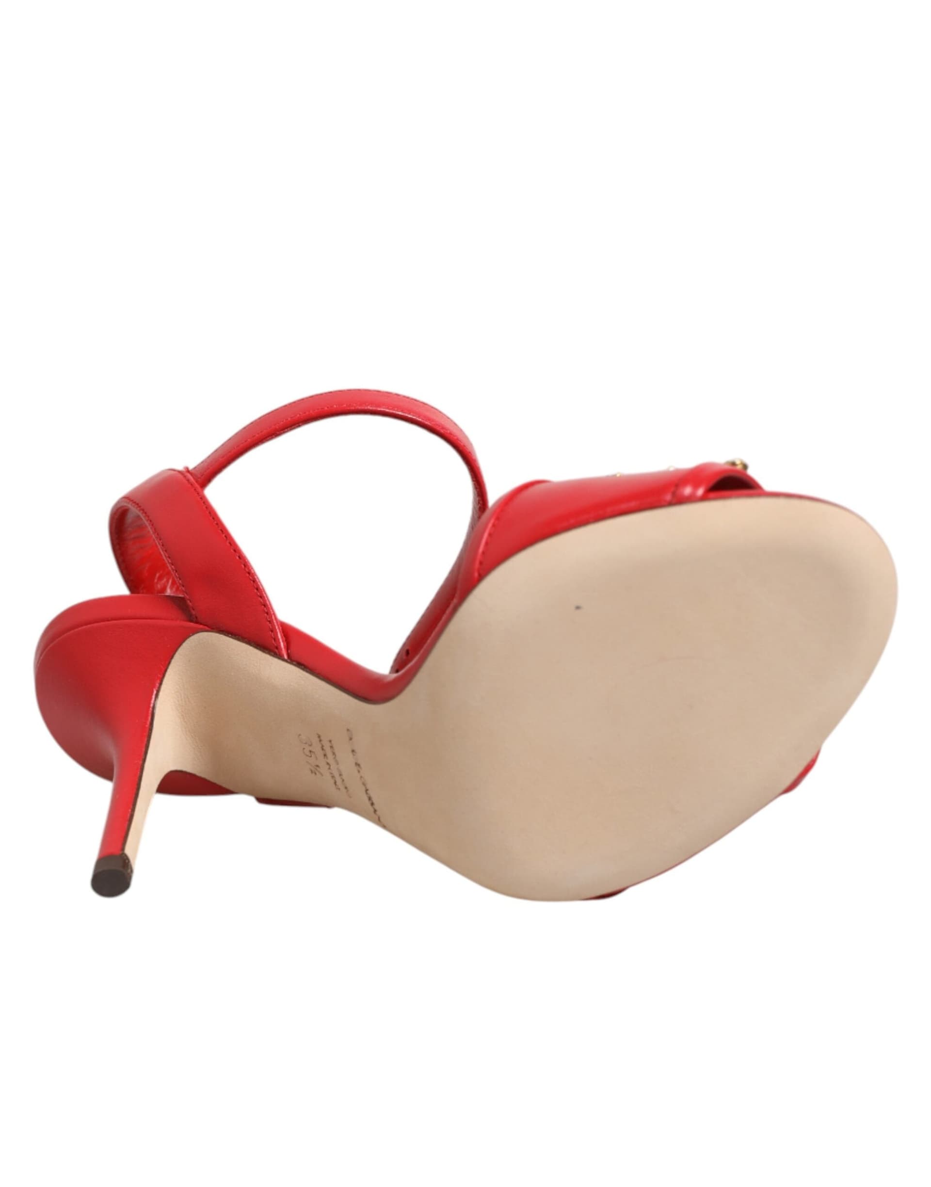 Dolce & Gabbana Red Leather DG AMORE Heels Sandals Shoes - 8