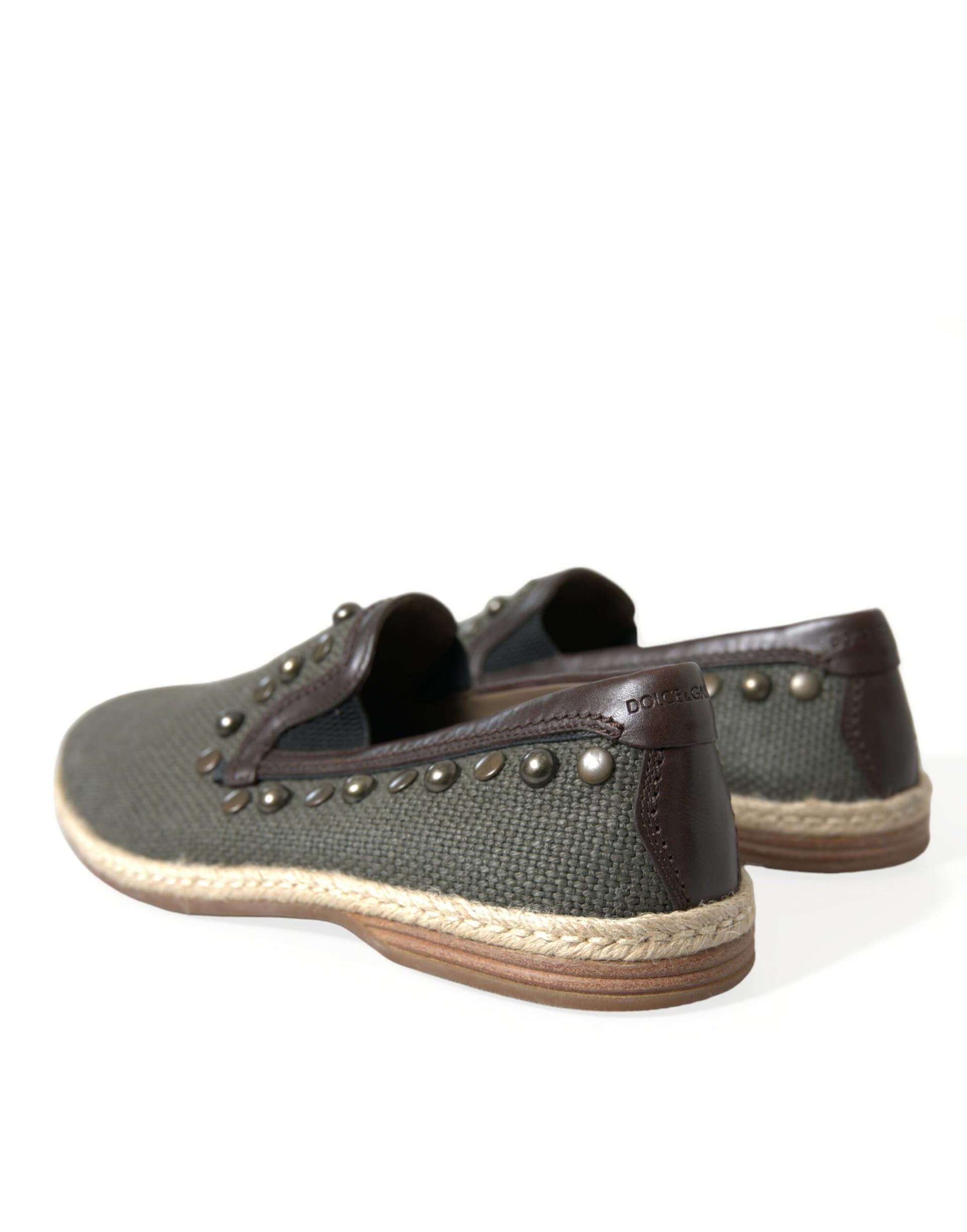 Dolce & Gabbana Gray Linen Leather Studded Loafers Shoes - 3
