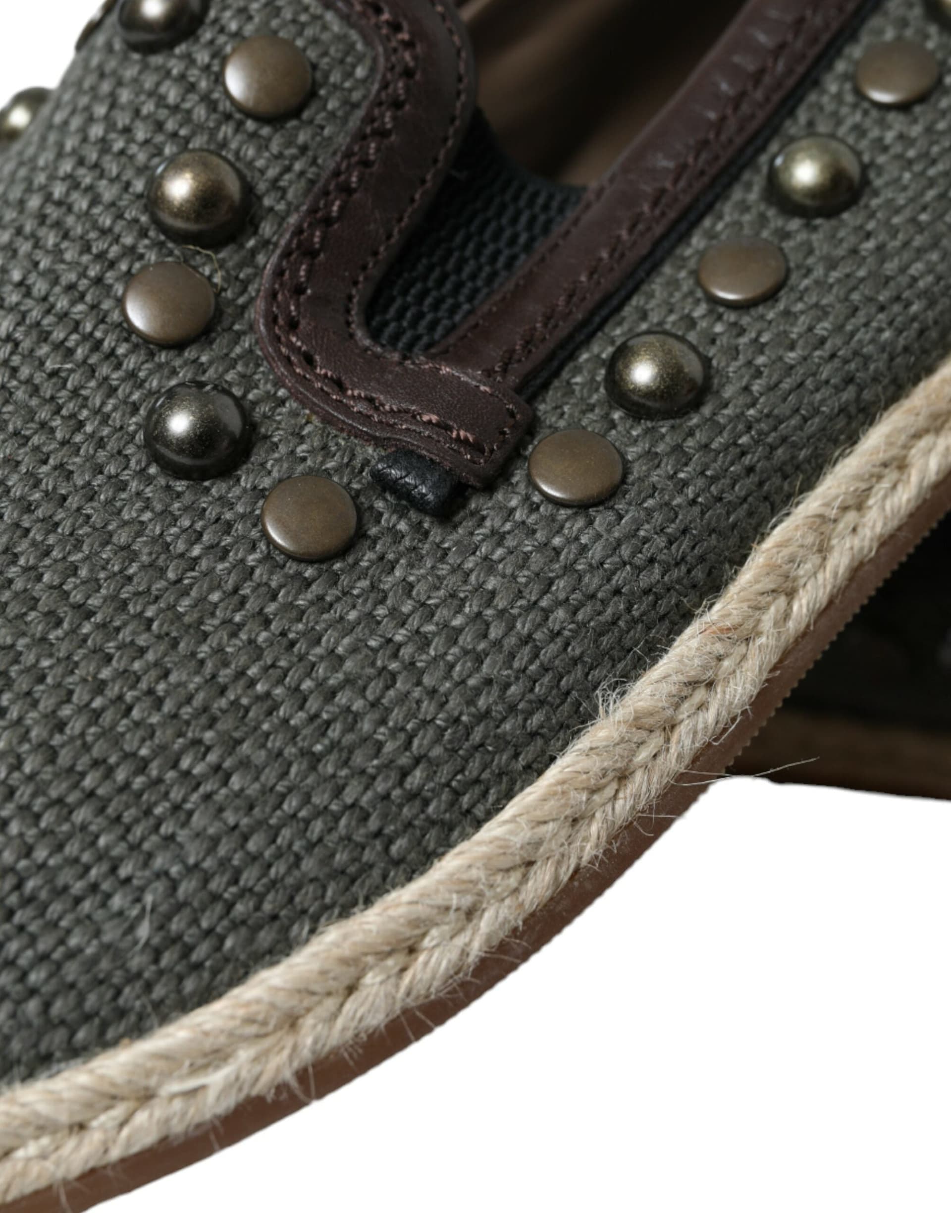 Dolce & Gabbana Gray Linen Leather Studded Loafers Shoes - 8