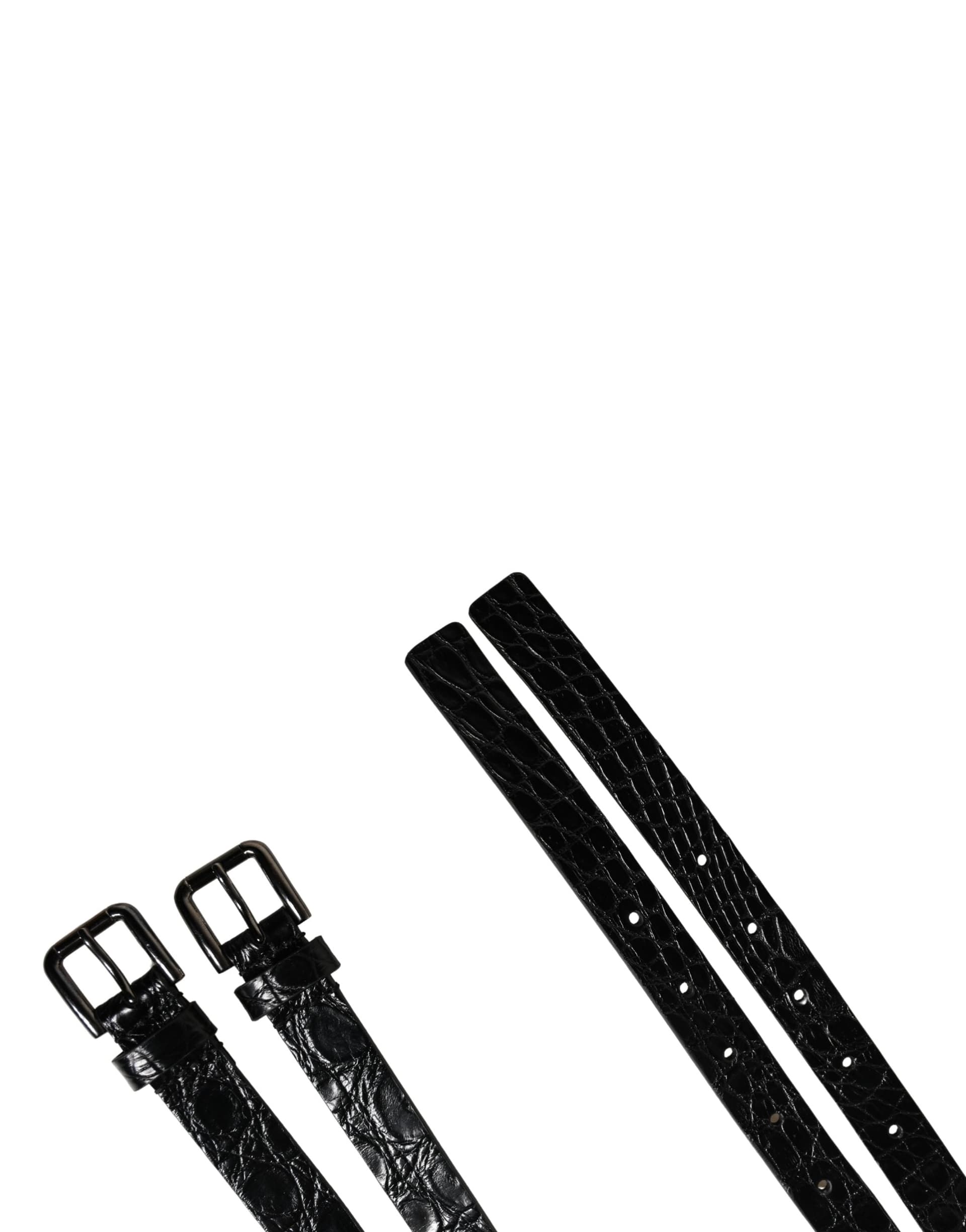 Dolce & Gabbana Black Double Strap Leather Silver Buckle Belt - 6
