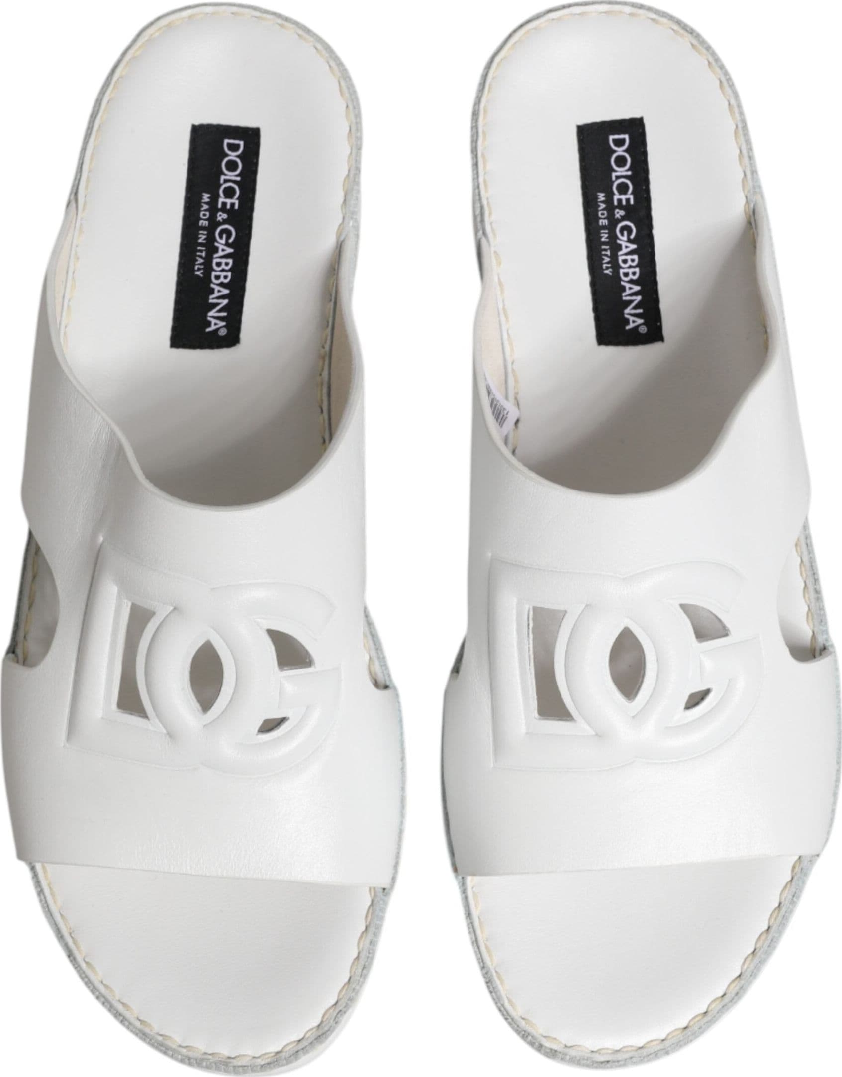 Dolce & Gabbana White DG Cutout Slides Slippers Flats Shoes - 2