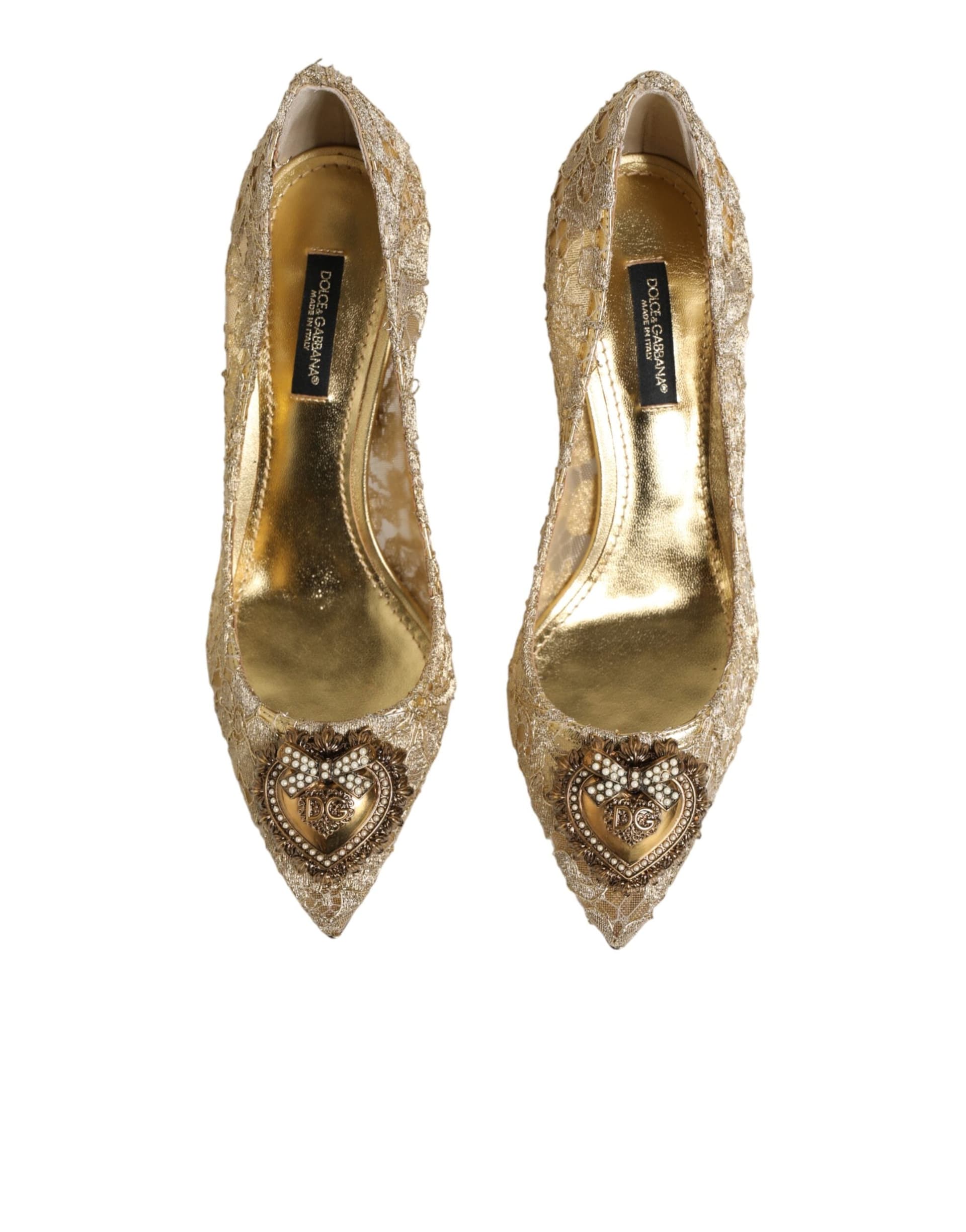 Dolce & Gabbana Gold Taormina Lace DEVOTION Pumps Shoes - 2