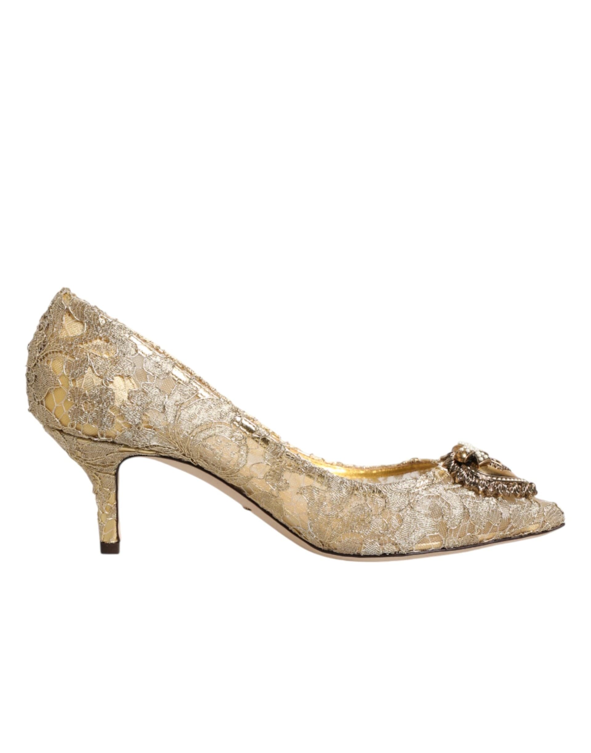Dolce & Gabbana Gold Taormina Lace DEVOTION Pumps Shoes - 6