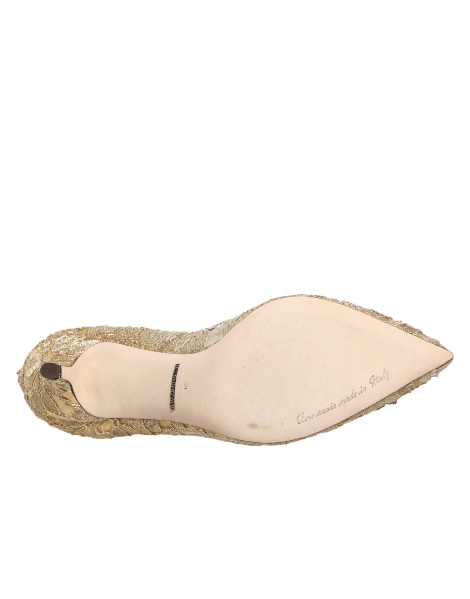 Dolce & Gabbana Gold Taormina Lace DEVOTION Pumps Shoes - 8