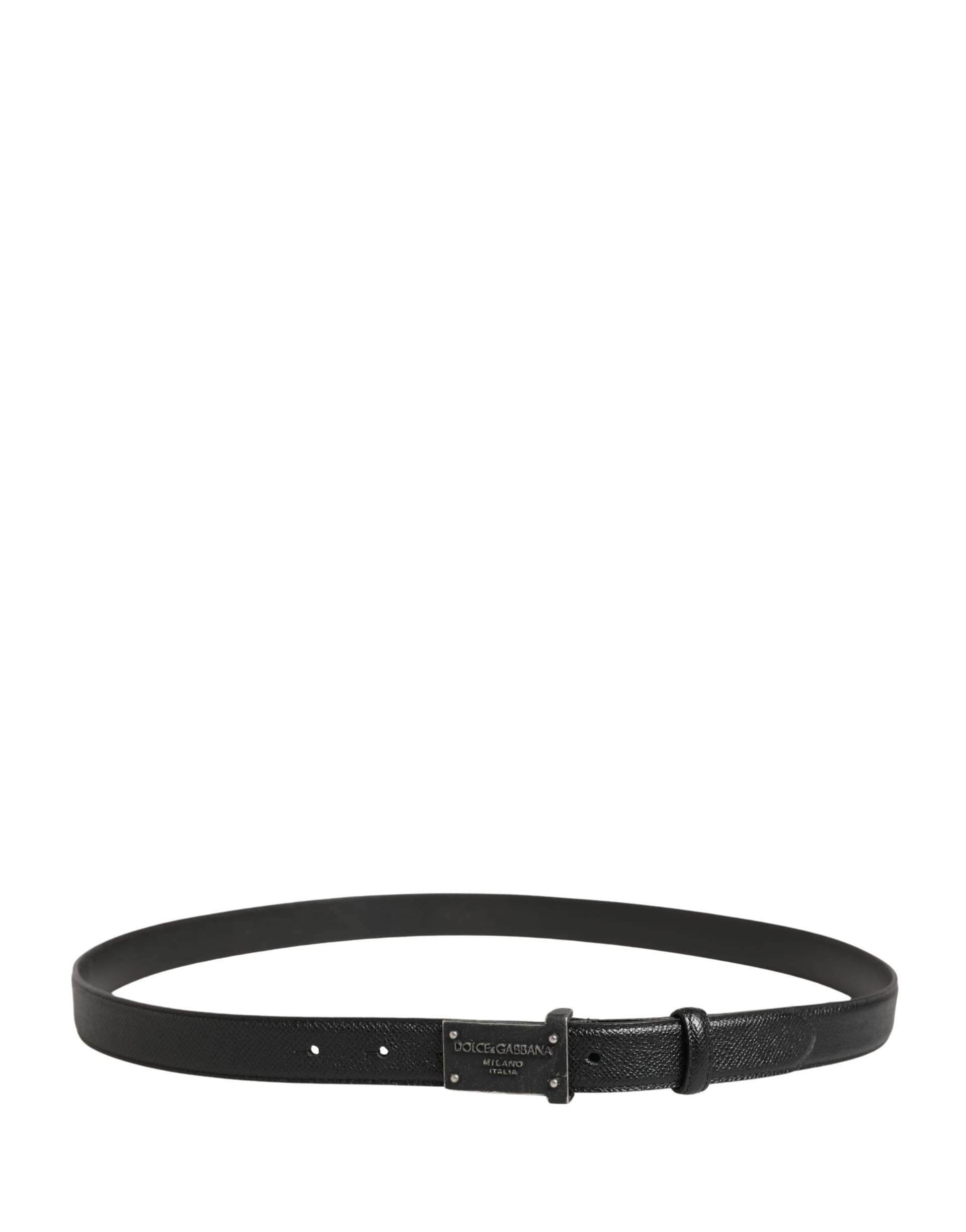 Dolce & Gabbana Men Black Calf Leather Logo Metal Buckle Belt - 3