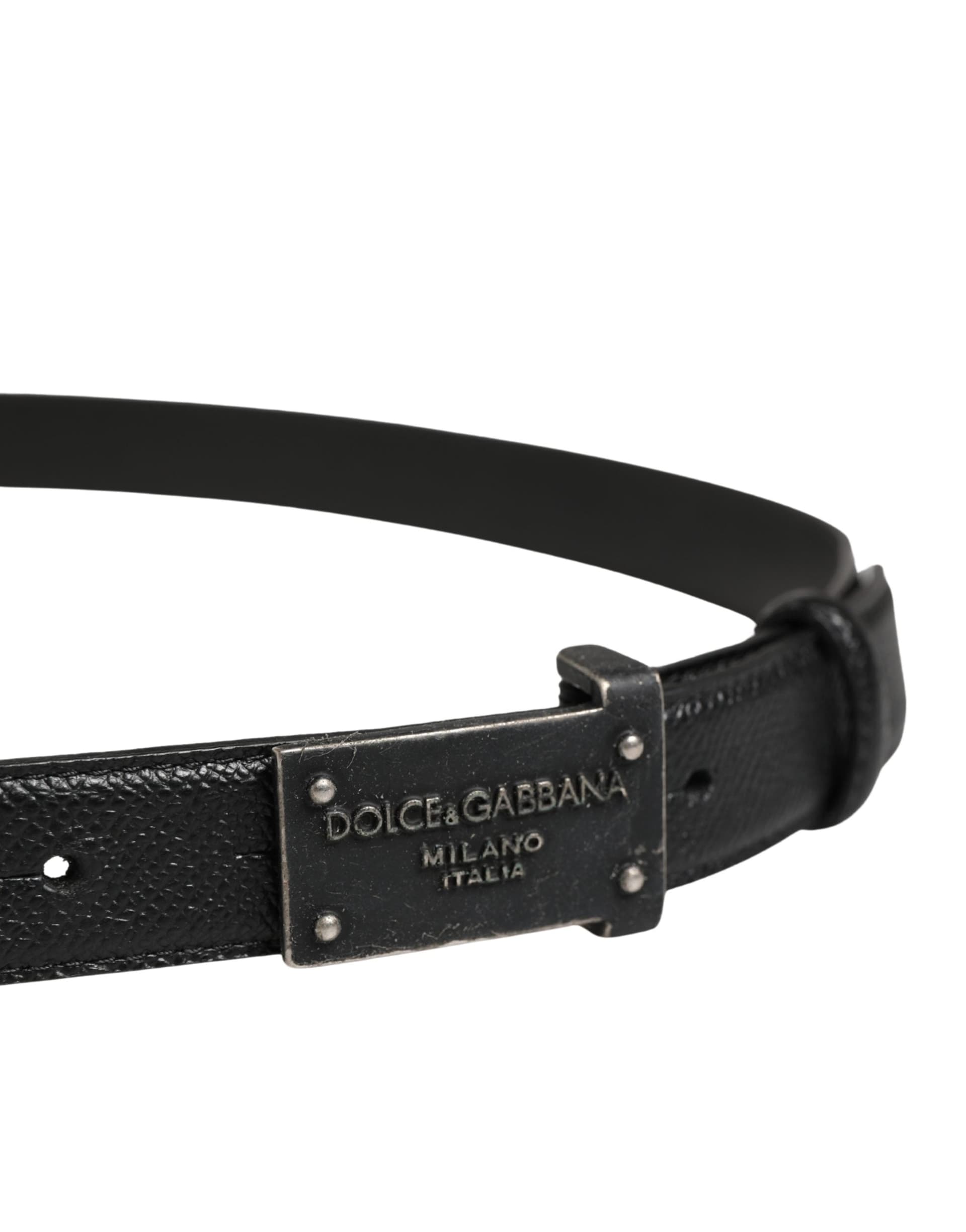 Dolce & Gabbana Men Black Calf Leather Logo Metal Buckle Belt - 4