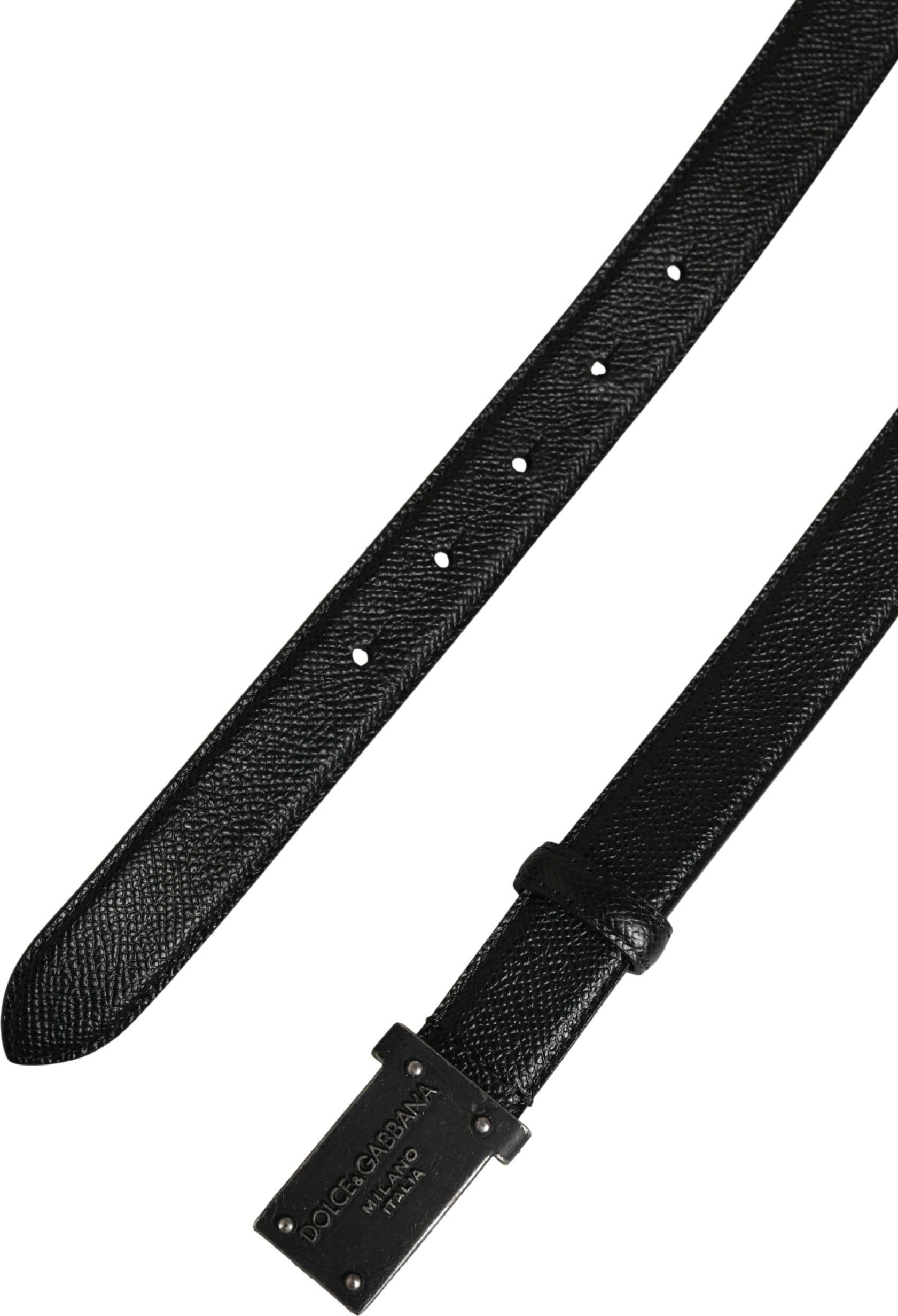 Dolce & Gabbana Men Black Calf Leather Logo Metal Buckle Belt - 6