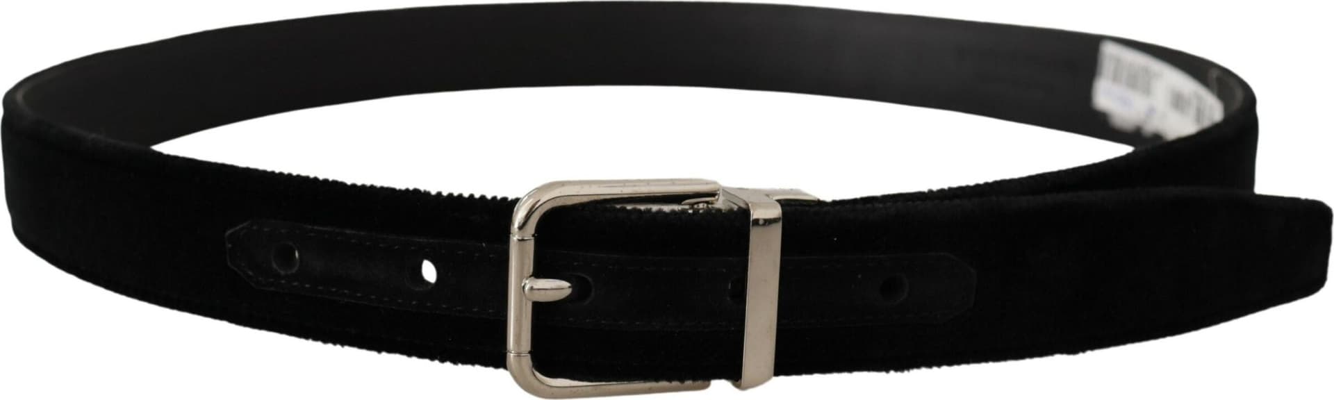 Dolce & Gabbana Black Velvet Silver Tone Metal Logo Buckle Belt - 2