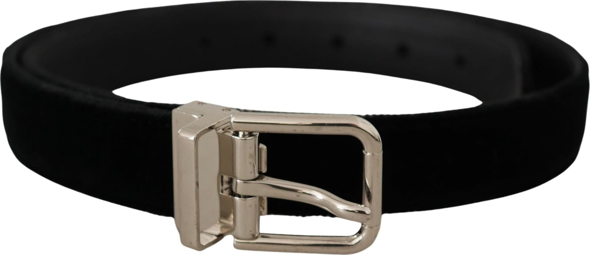 Dolce & Gabbana Black Velvet Silver Tone Metal Logo Buckle Belt - 3