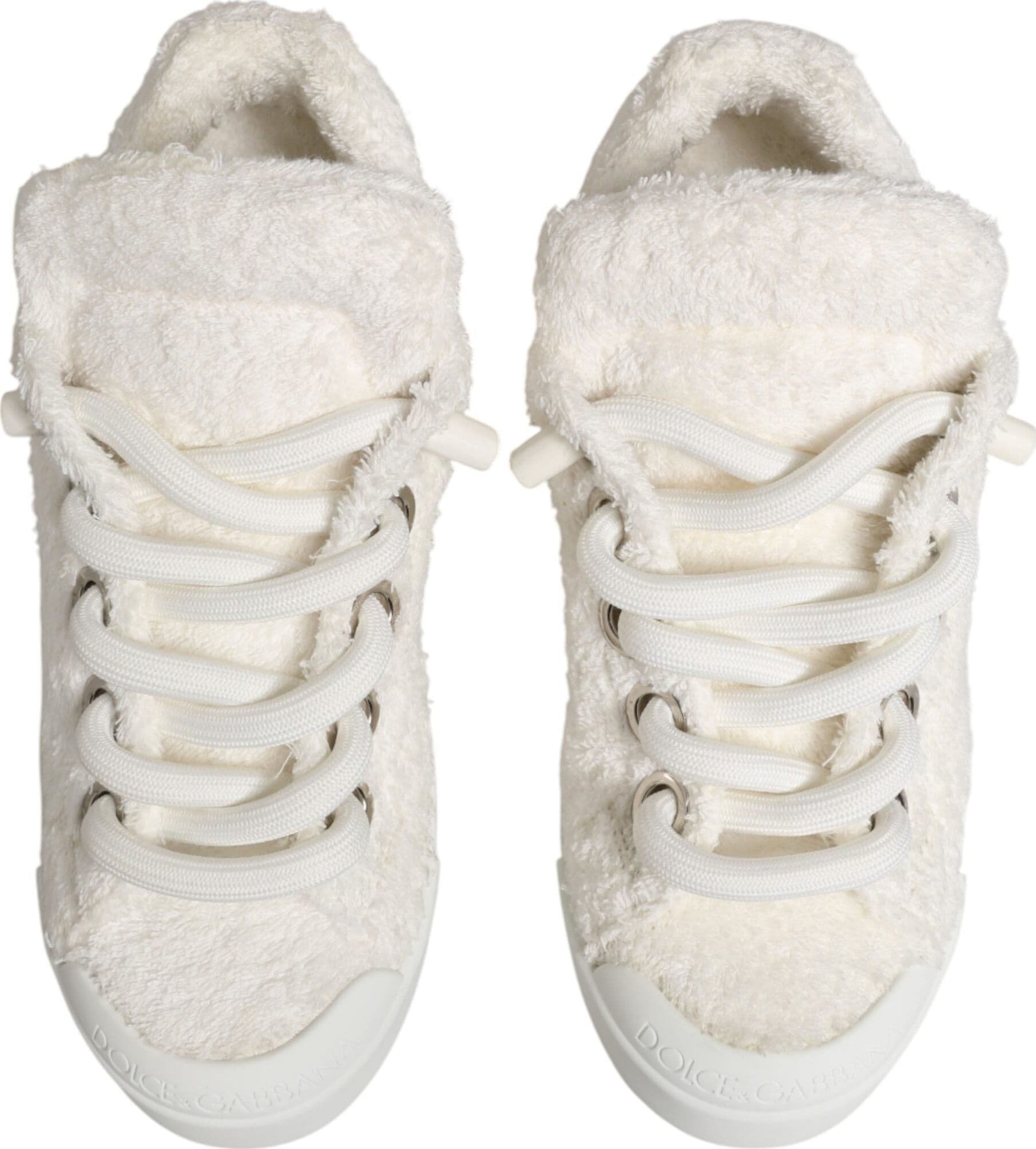 Dolce & Gabbana White Faux Shearling Low Top Sneakers  Shoes - 2