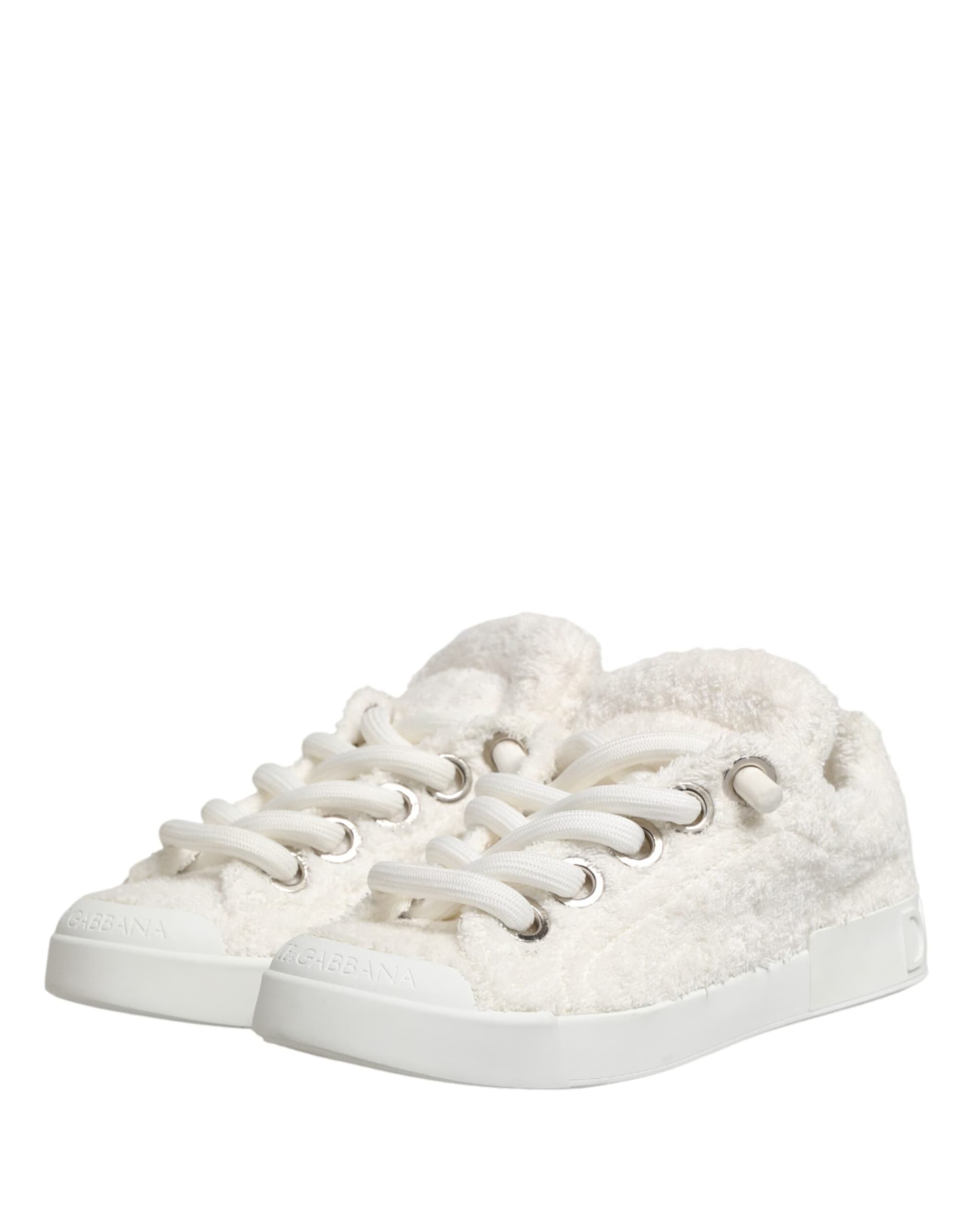 Dolce & Gabbana White Faux Shearling Low Top Sneakers  Shoes - 3