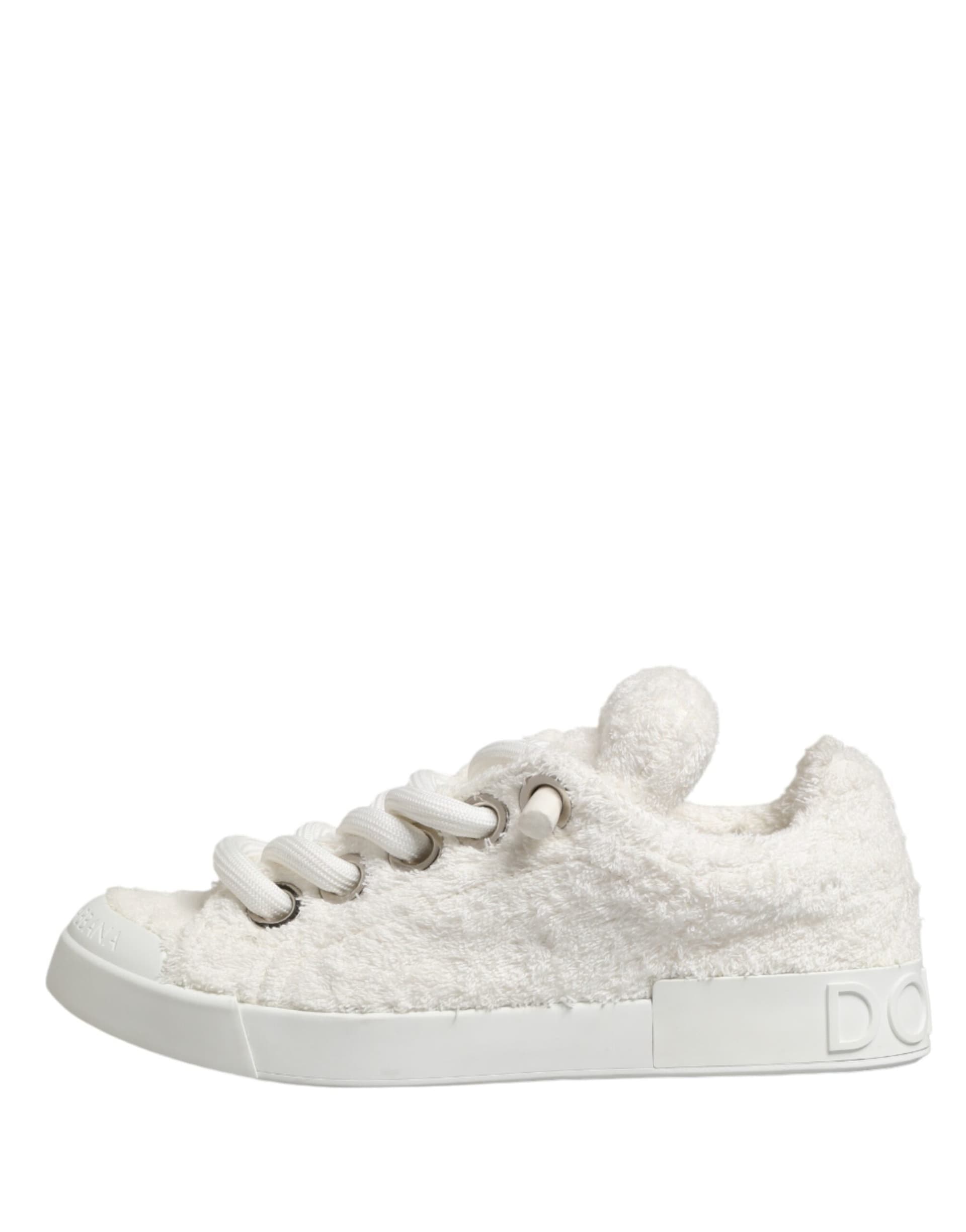 Dolce & Gabbana White Faux Shearling Low Top Sneakers  Shoes - 5
