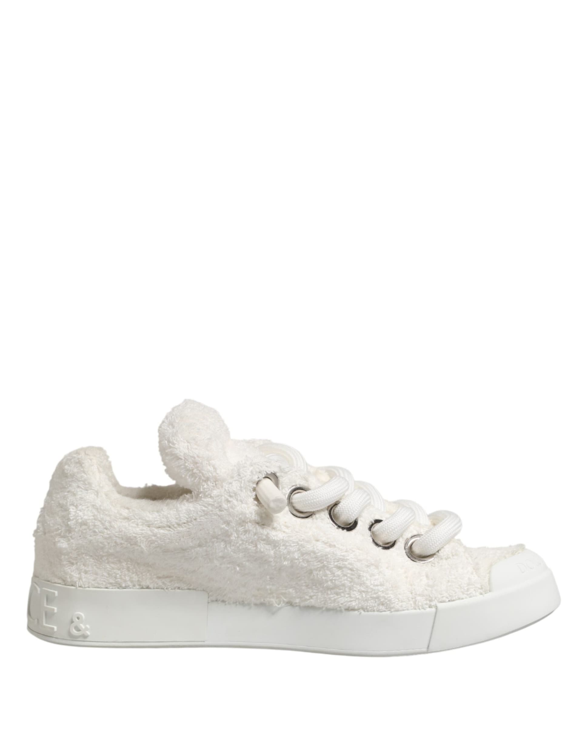 Dolce & Gabbana White Faux Shearling Low Top Sneakers  Shoes - 7