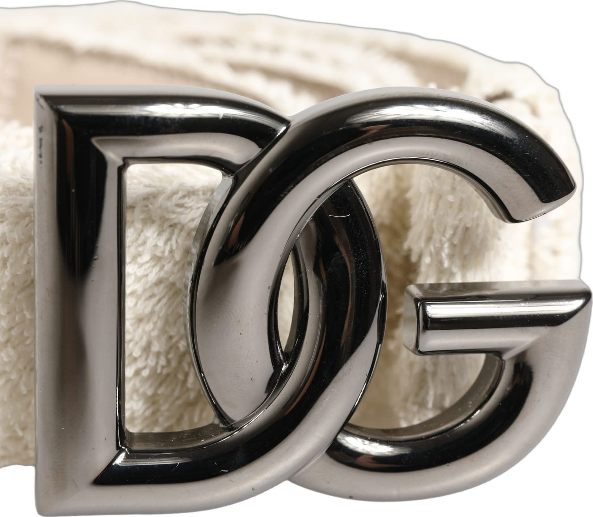 Dolce & Gabbana White Cotton Fleece DG Logo Metal Buckle Belt - 4