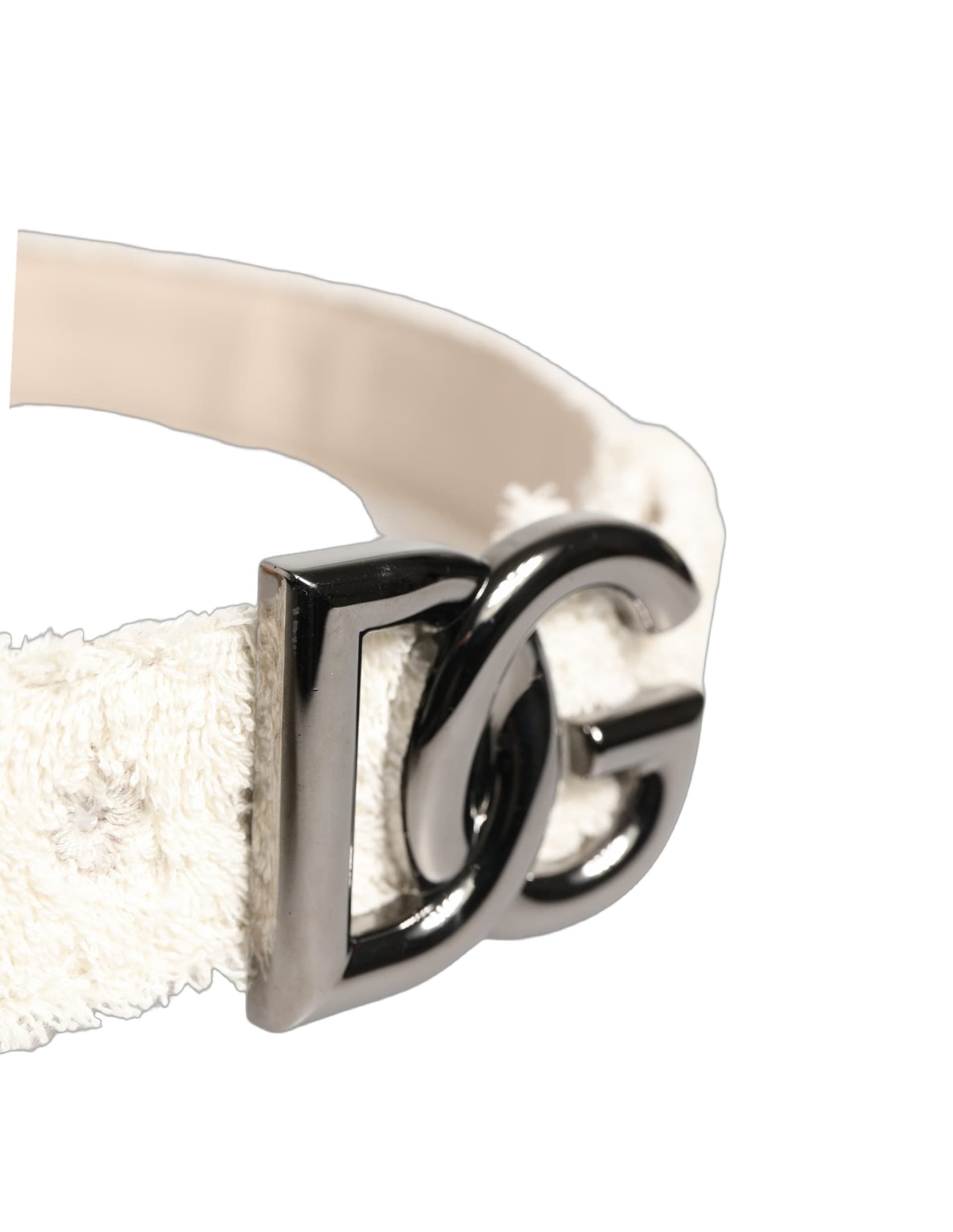 Dolce & Gabbana White Cotton Fleece DG Logo Metal Buckle Belt - 6