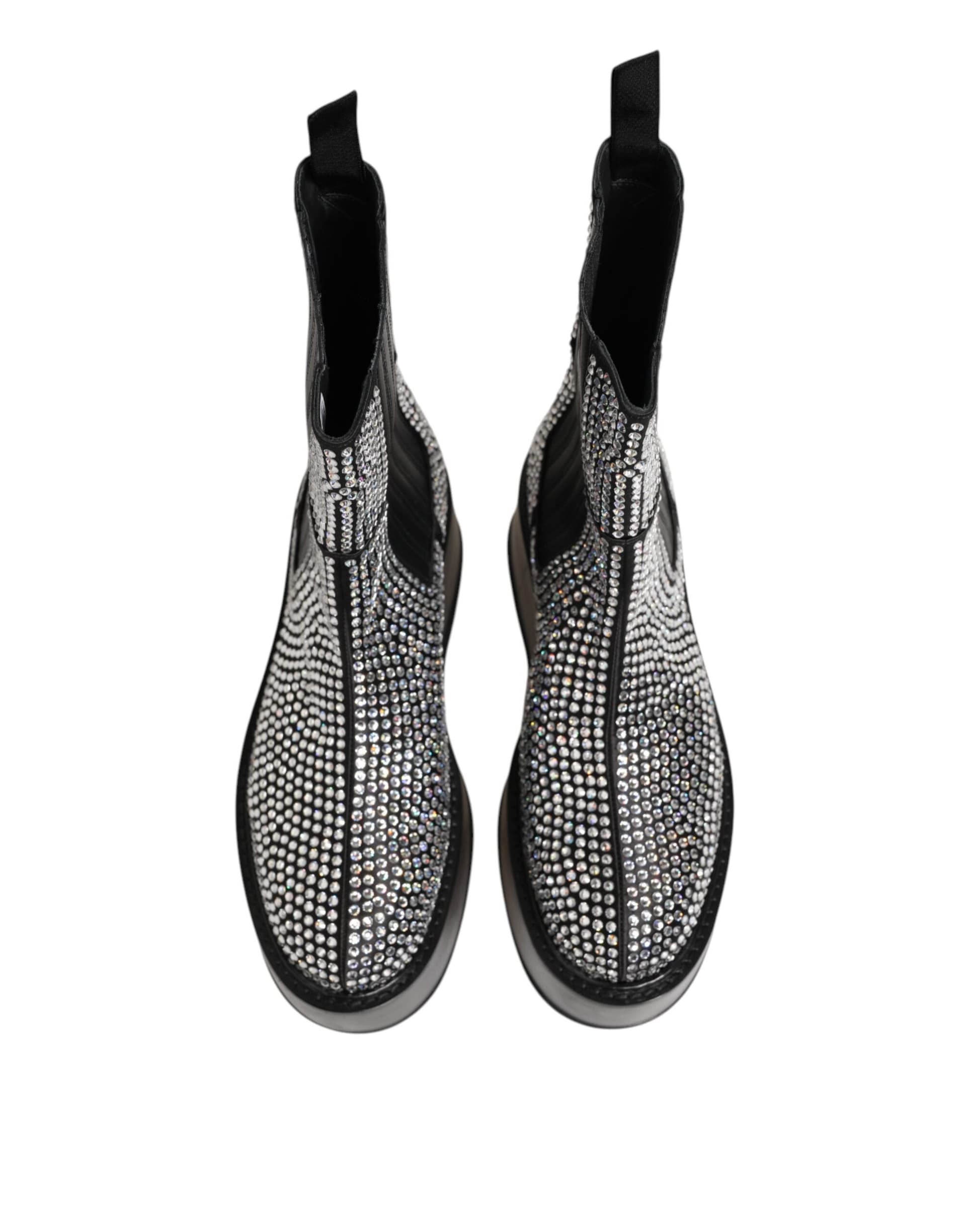 Dolce & Gabbana Black Crystal Strass Mid Calf Short Boots  Shoes - 2