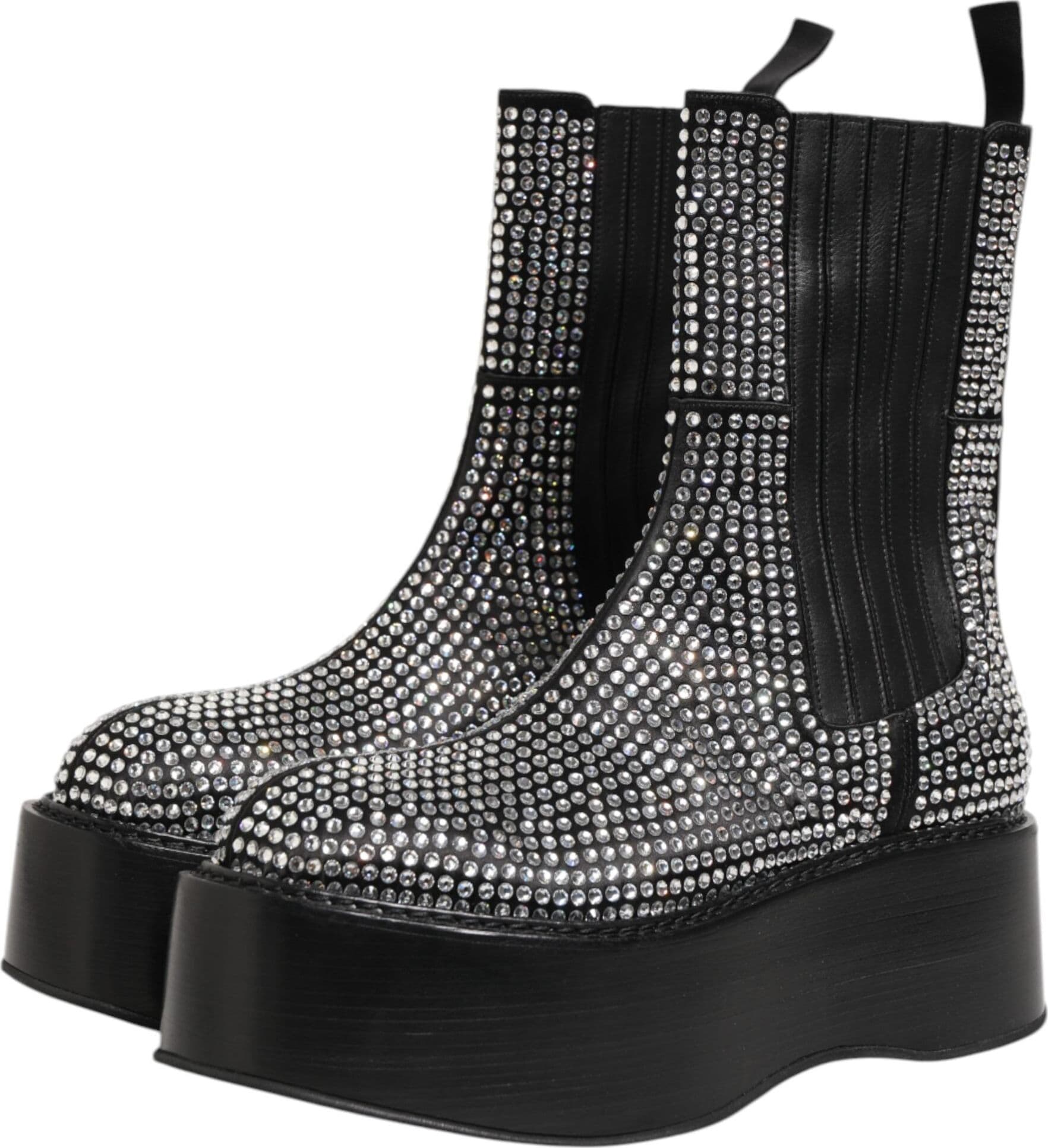 Dolce & Gabbana Black Crystal Strass Mid Calf Short Boots  Shoes - 3